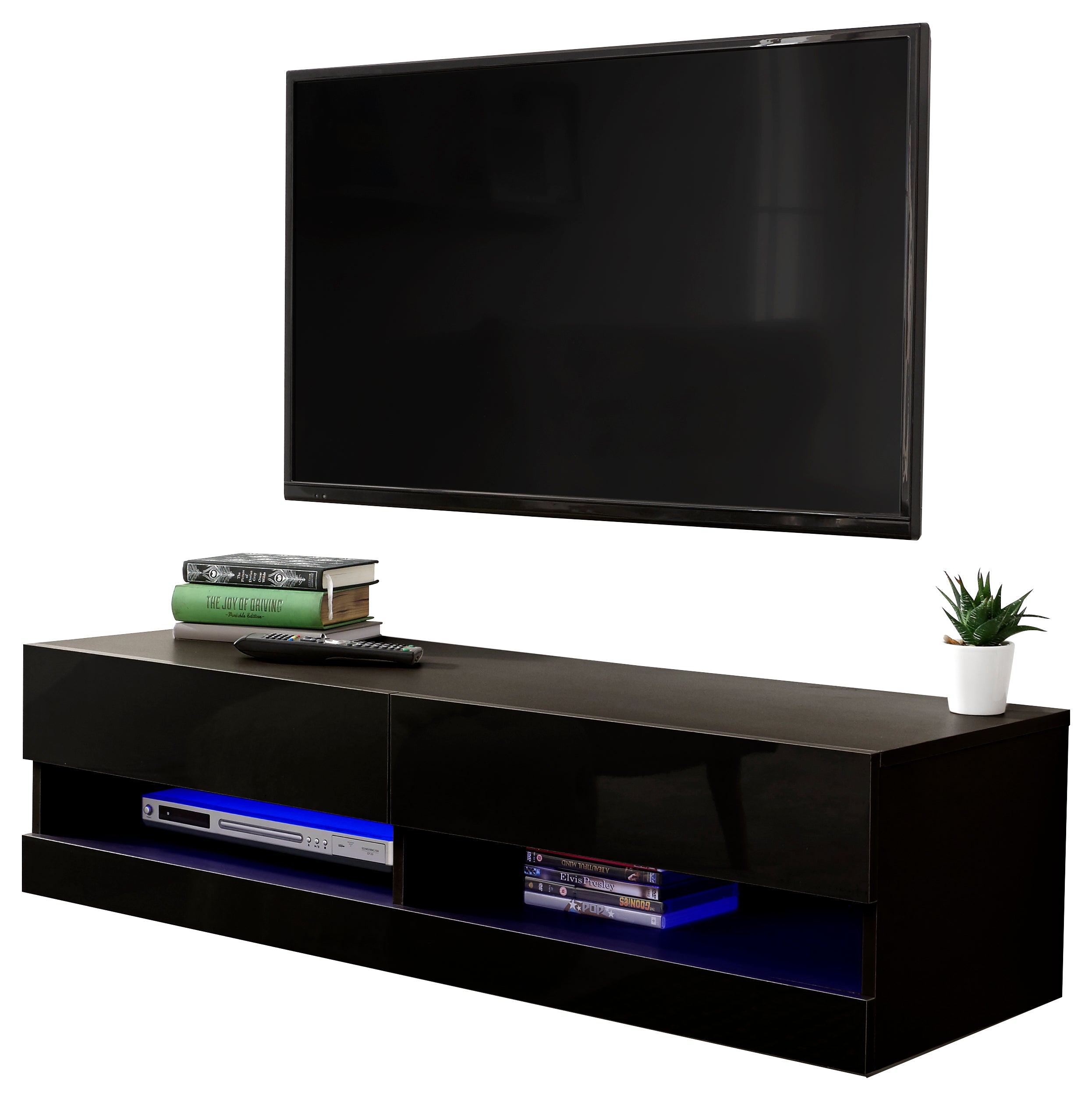 Galicia 120Cm Wall TV Unit With Led Black – GFW
