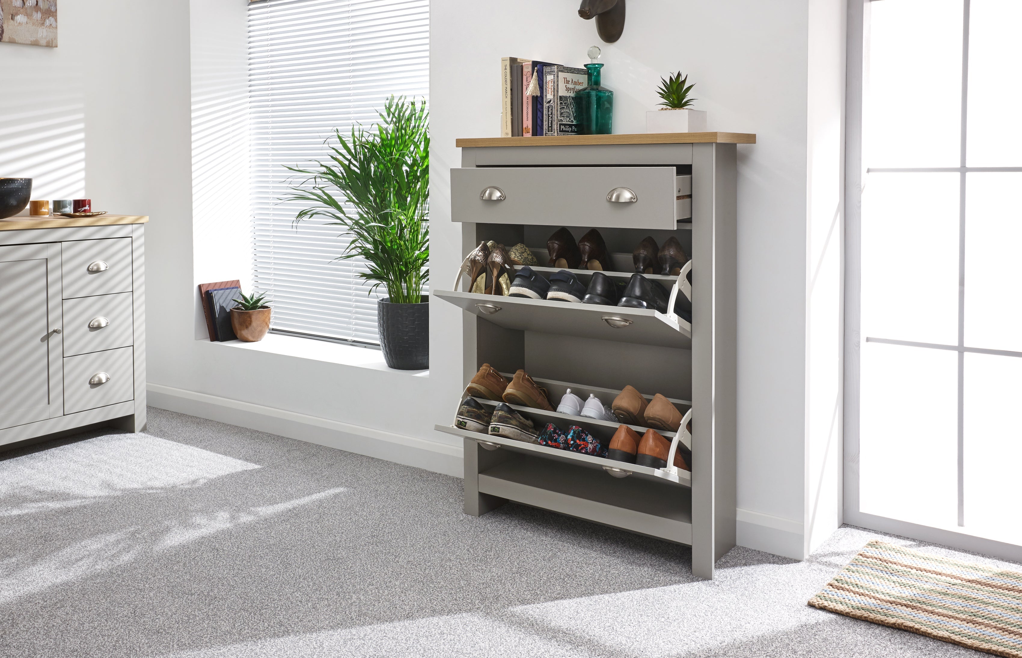 Lancaster 2Dr 1Drw Shoe Cabinet Grey – GFW, view 5