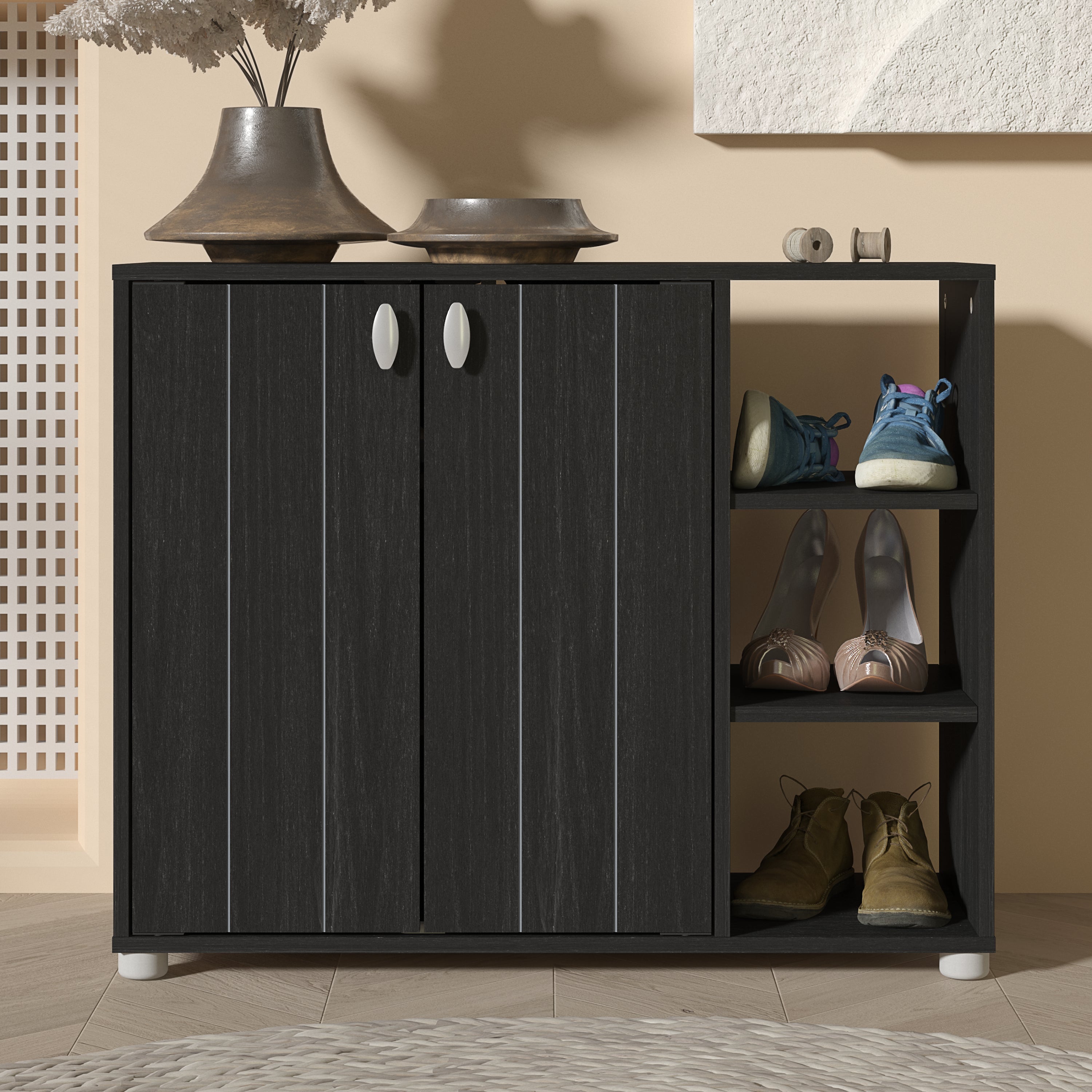 Bideford Shoe Cabinet Rustic Black Oak – GFW, view 2