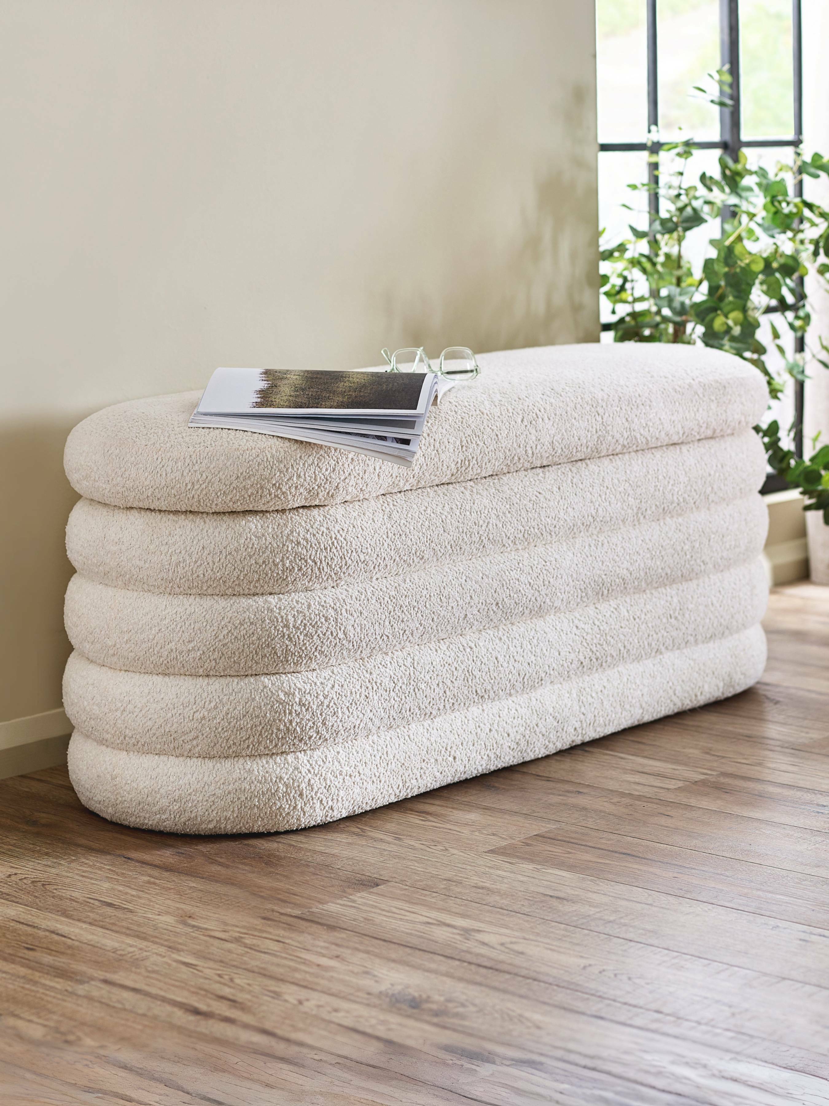 Hailey Ivory Boucle Upholstered Ottoman Storage Bench – Julian Bowen, view 3