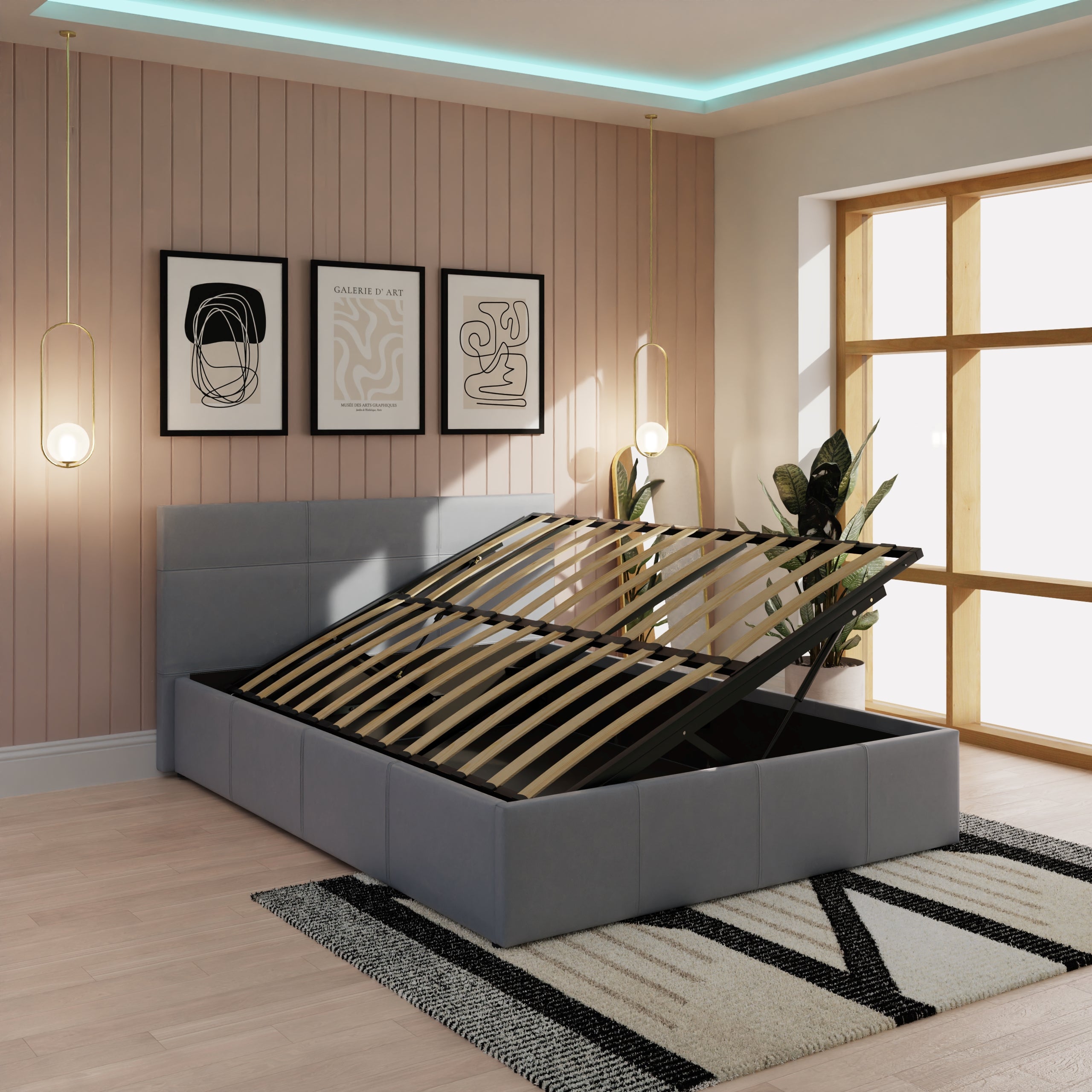 Side Lift Ottoman Bed Grey Leather – GFW, view 3