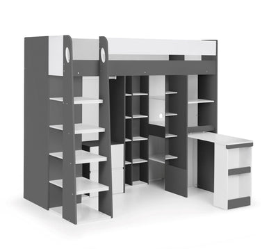 Julian Bowen High Sleeper Bed Single 90cm 3ft Aurora High Sleeper Charcoal & White Bed Kings