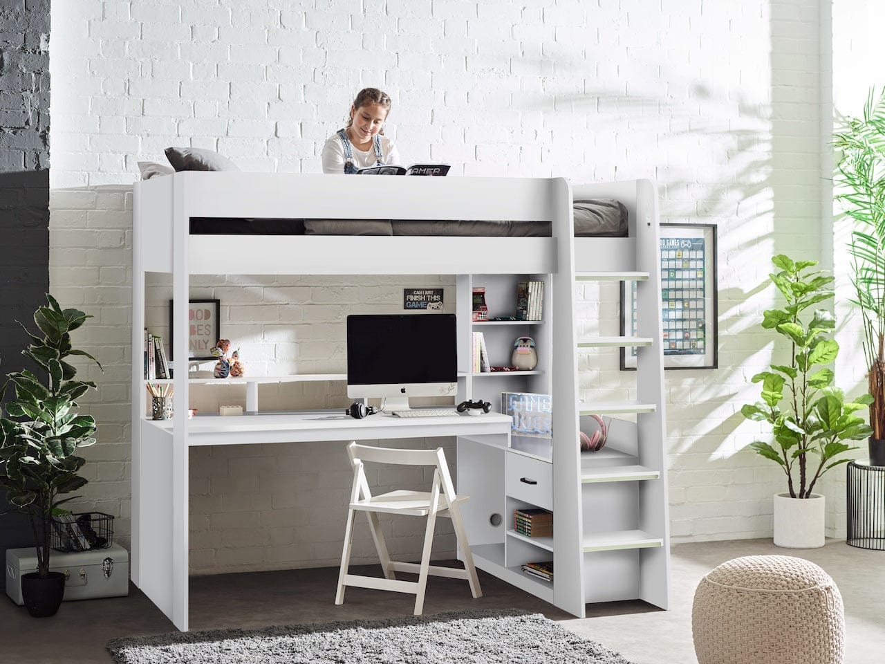 Blaze Gaming Highsleeper  Bed - All White – Julian Bowen, view 2