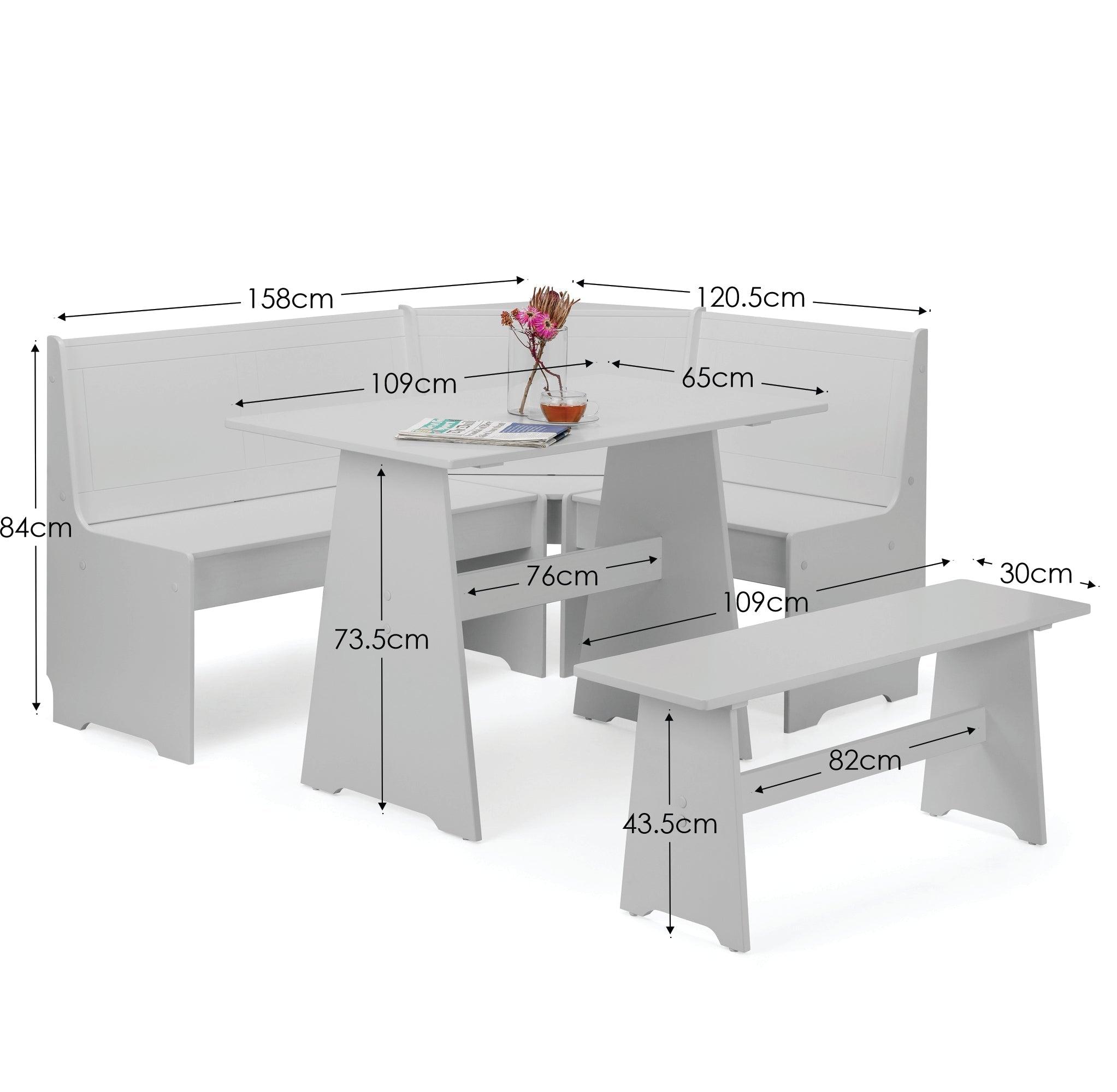 Newport Corner Dining Set With Storage Bench - Dove Grey – Julian Bowen