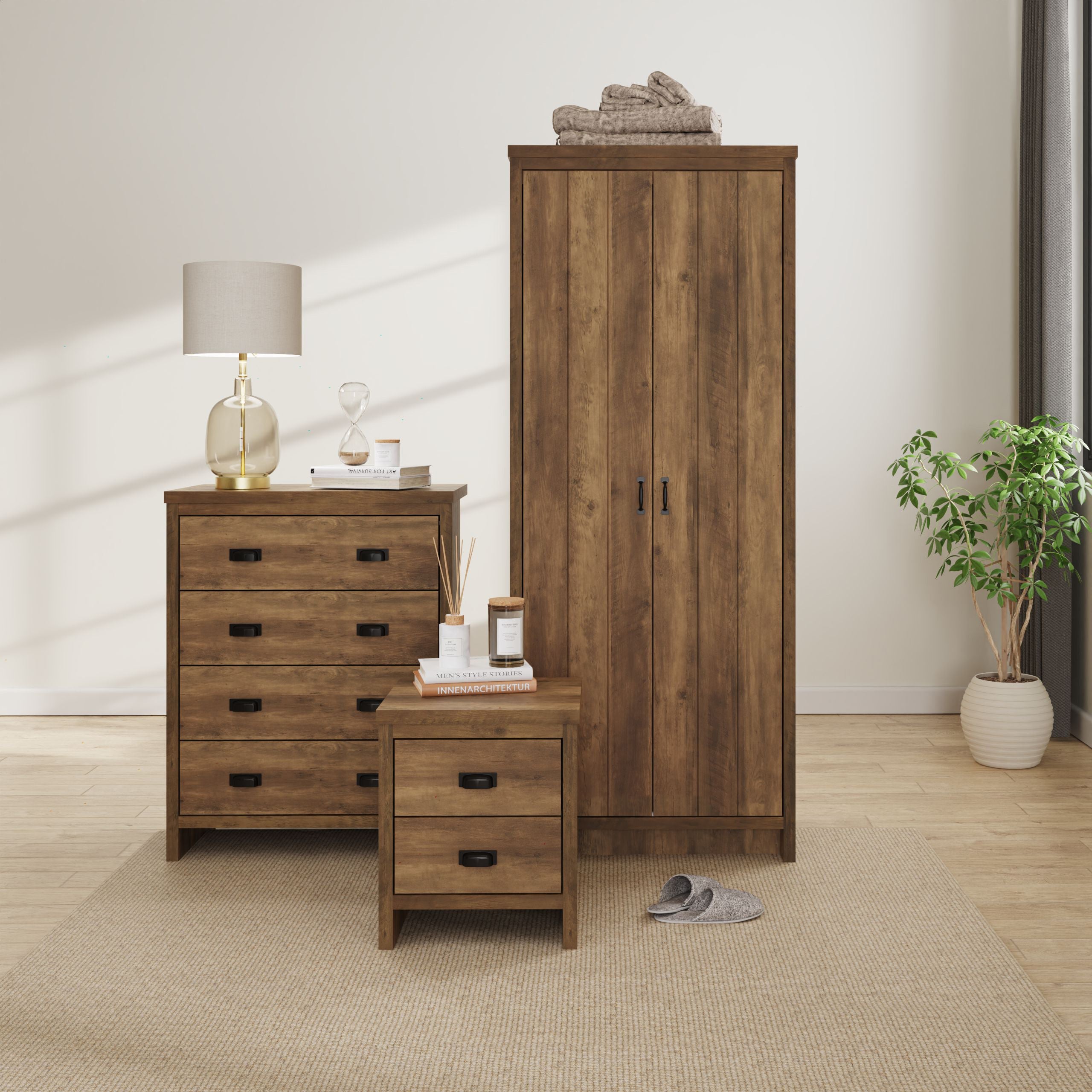 Boston 3 Door Wardrobe Knotty Oak – GFW, view 4