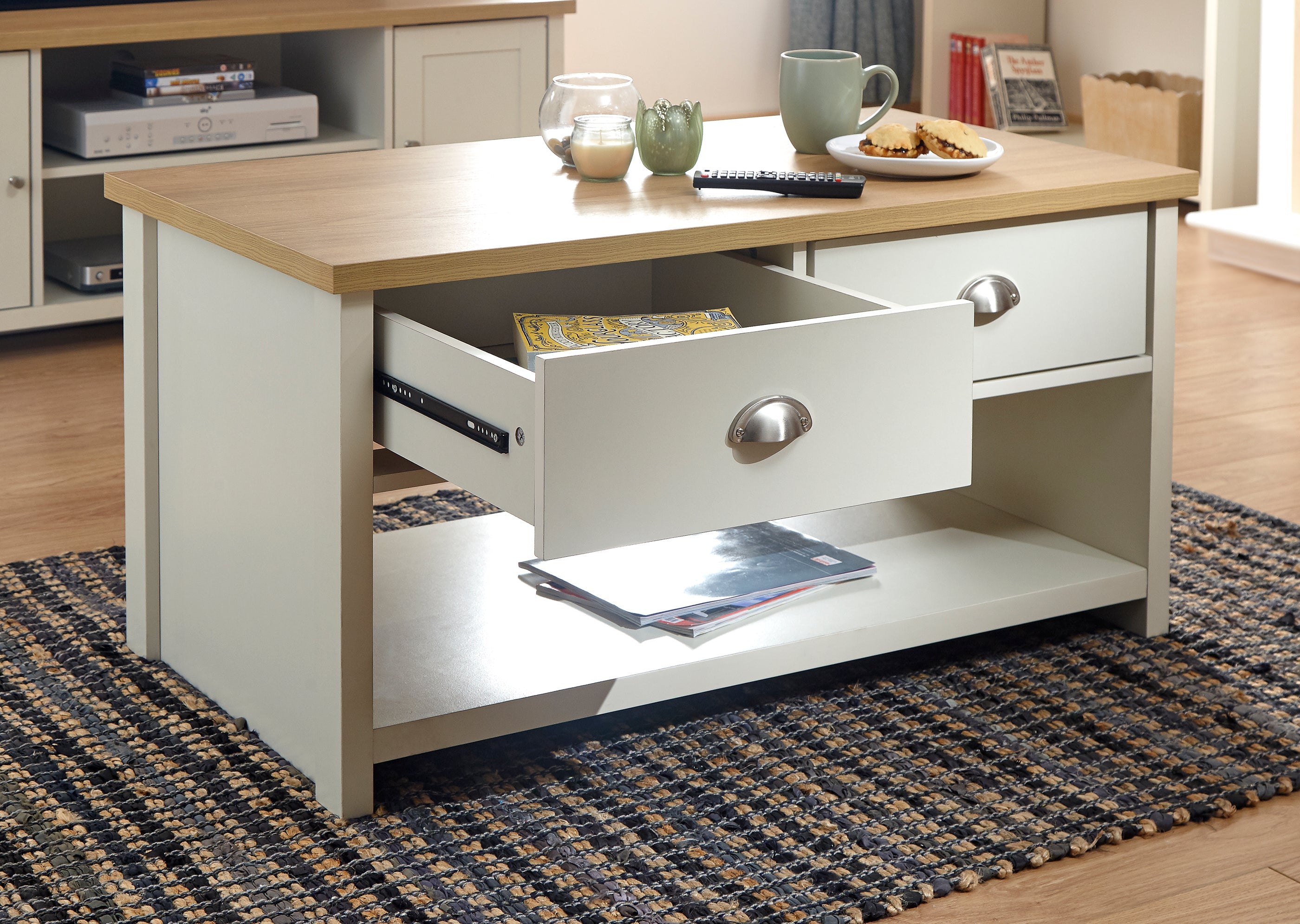 Lancaster 2 Drawer Coffee Table Cream – GFW, view 4