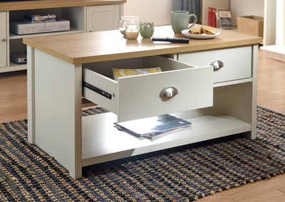 Lancaster 2 Drawer Coffee Table Cream – GFW, view 4