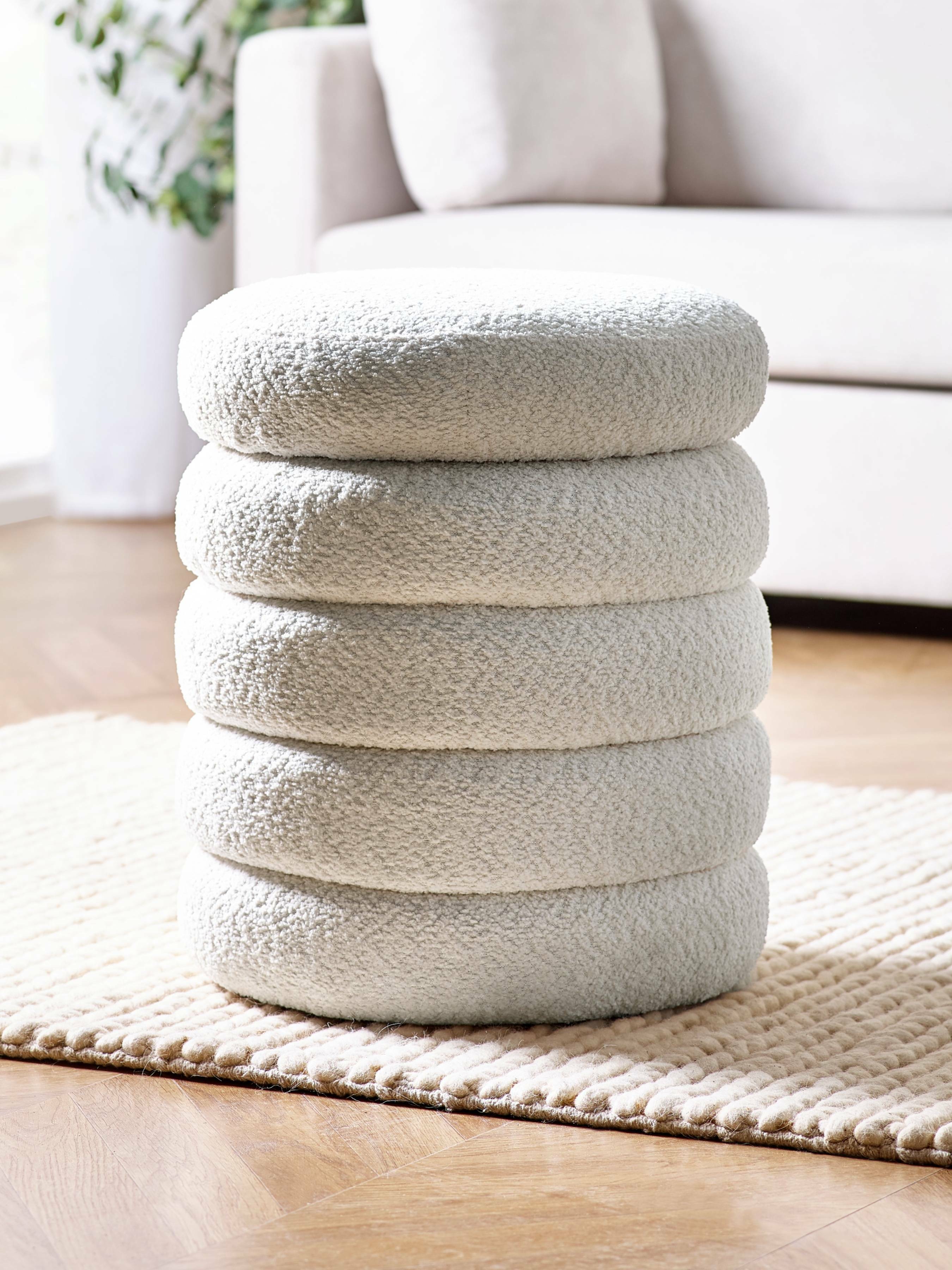 Hailey Ivory Boucle Upholstered 40cm Storage Stool – Julian Bowen, view 2