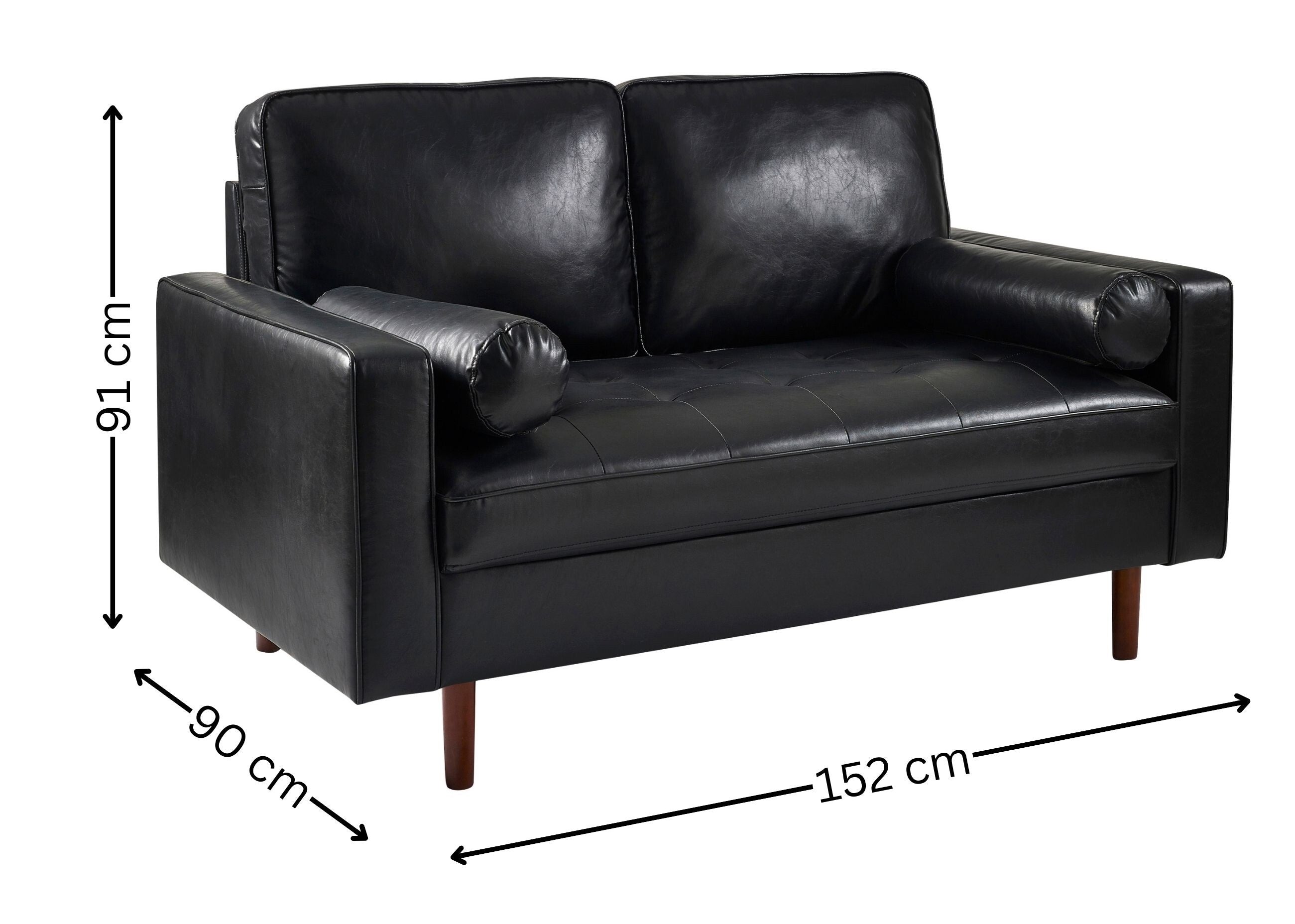 Henley Black Faux Leather 2 Seater Sofa – Julian Bowen, view 4