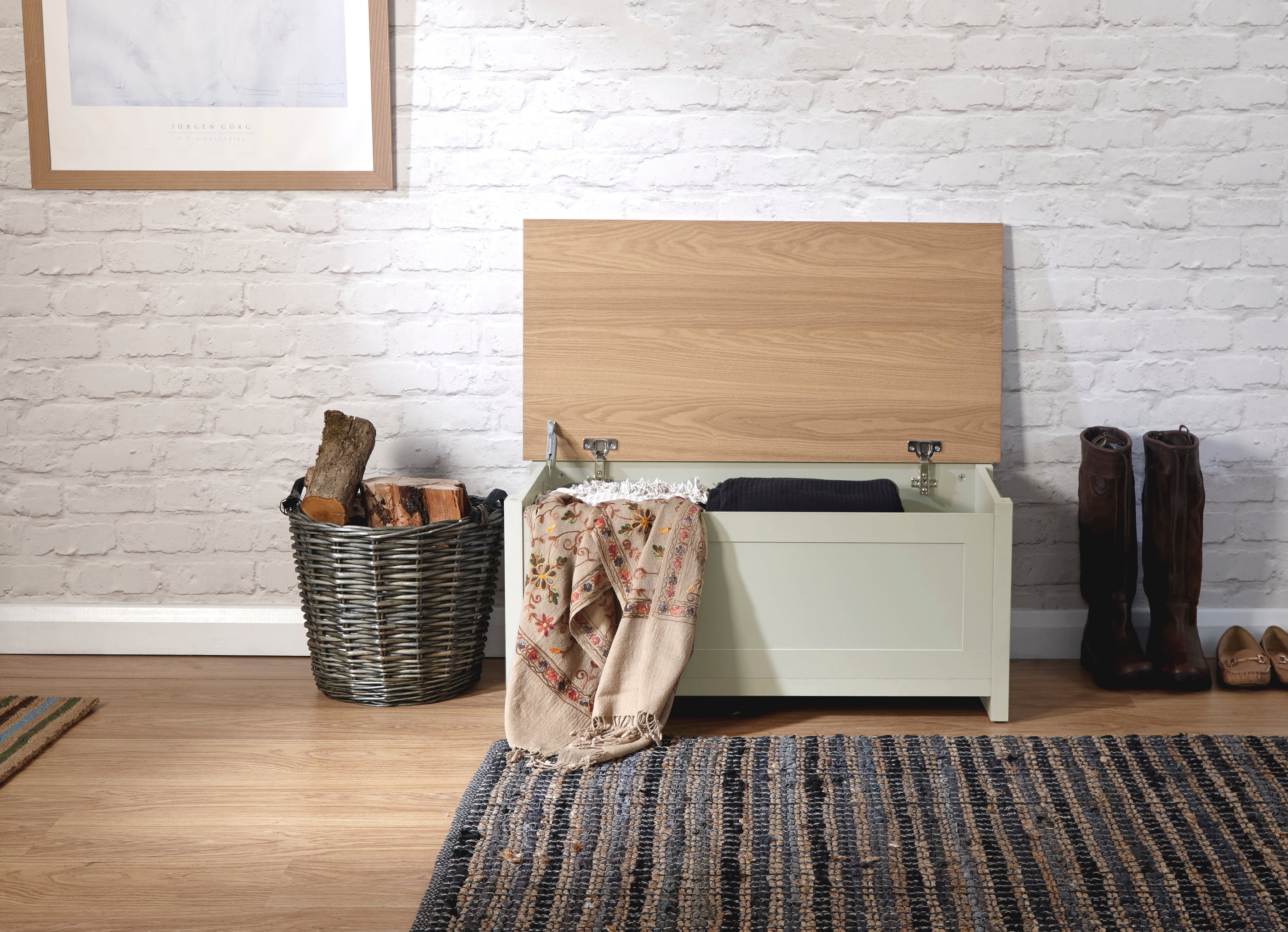 Lancaster Ottoman Storage – Cream & Oak