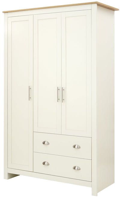 Lancaster 3 Door 2 Drawer Wardrobe Cream – GFW, view 8