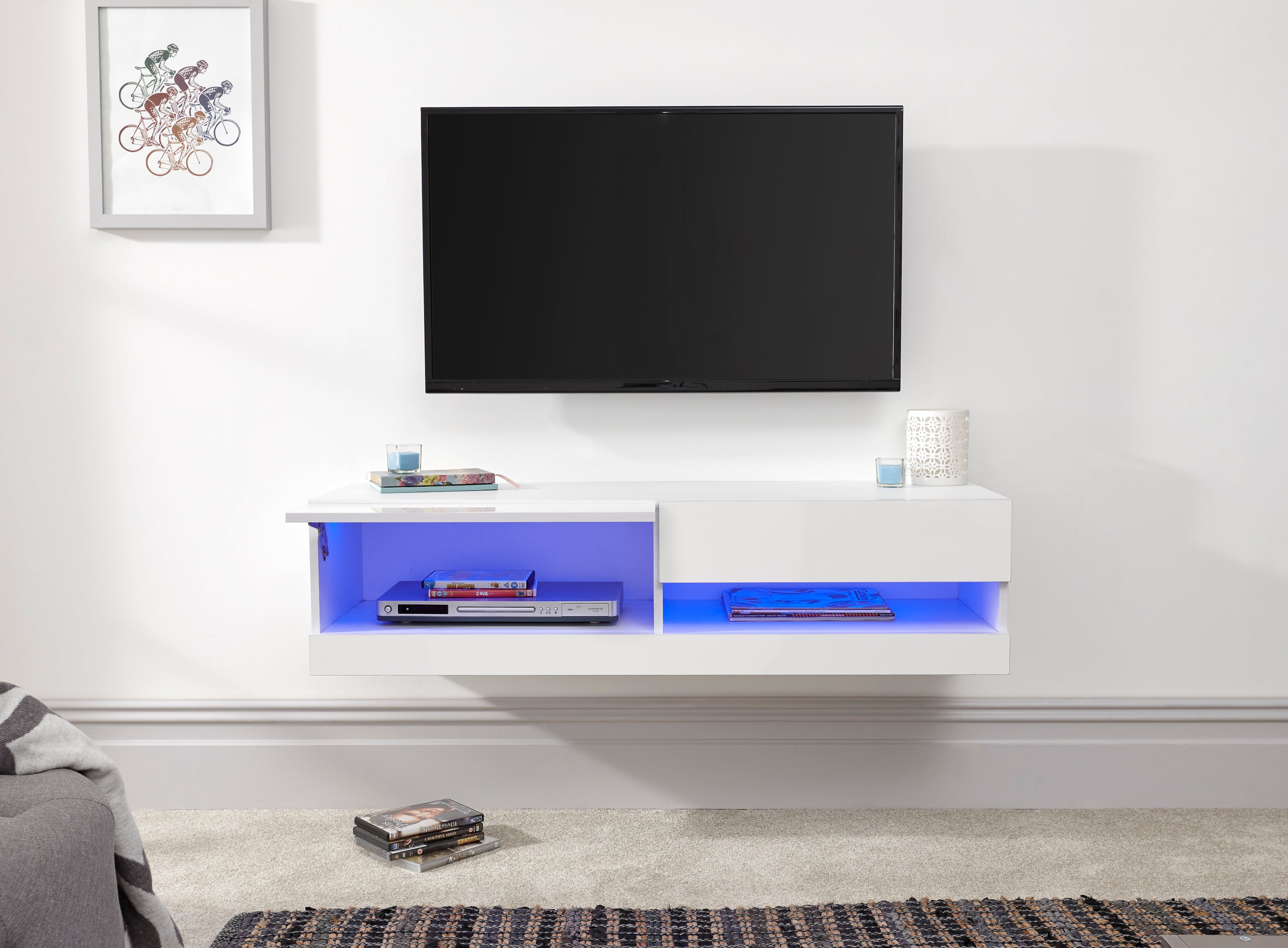 Galicia 120Cm Wall TV Unit With Led White – GFW, view 7