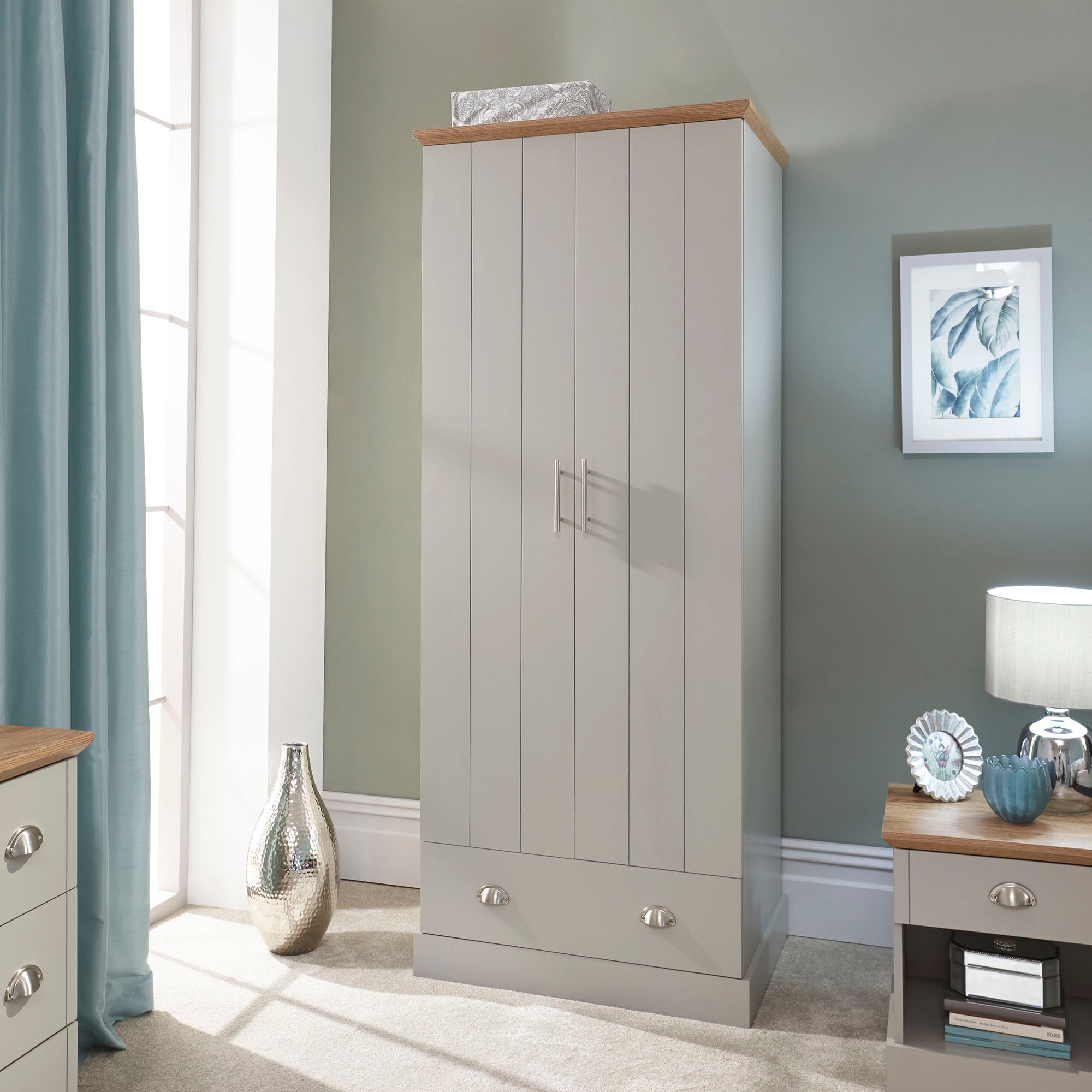 Kendal 2 Door 1 Drawer Wardrobe Grey – GFW, view 2
