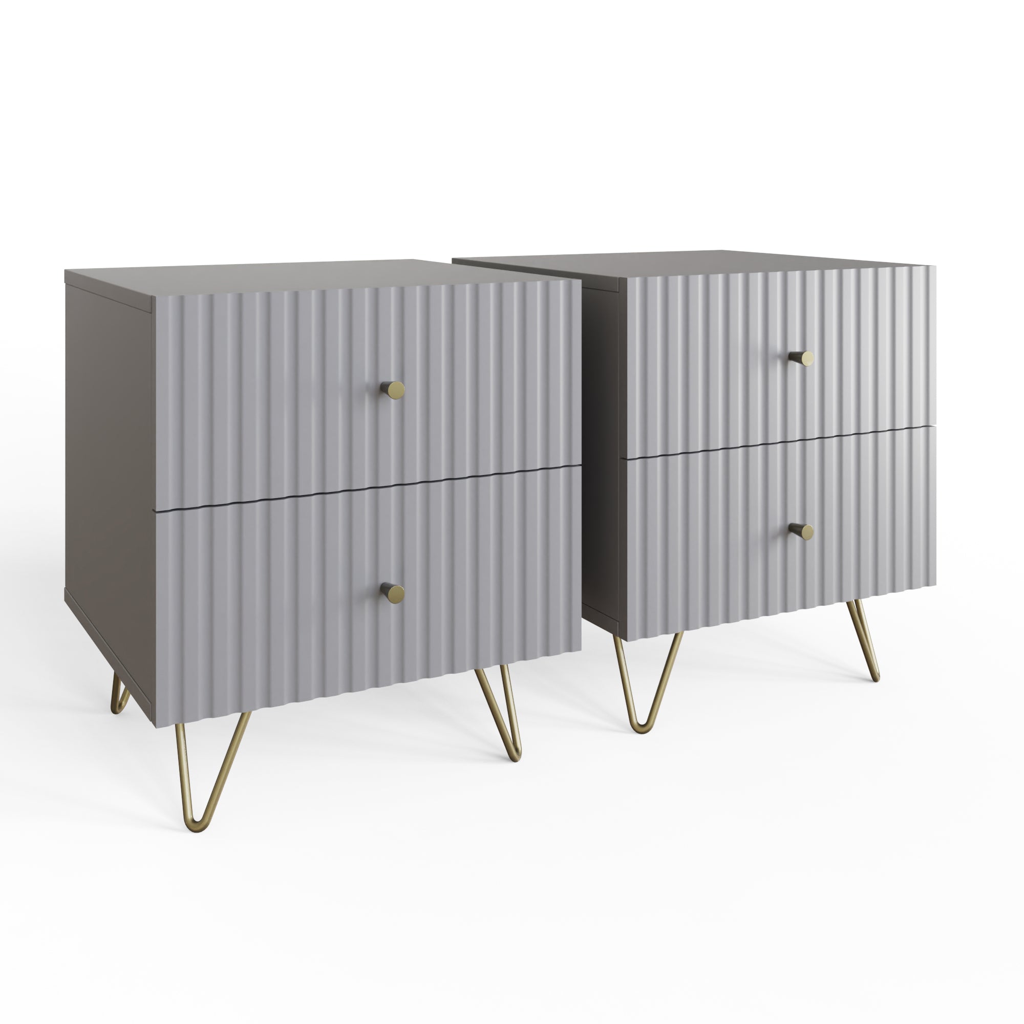 Thalia 2 Drawer Bedside Table Pair – Grey