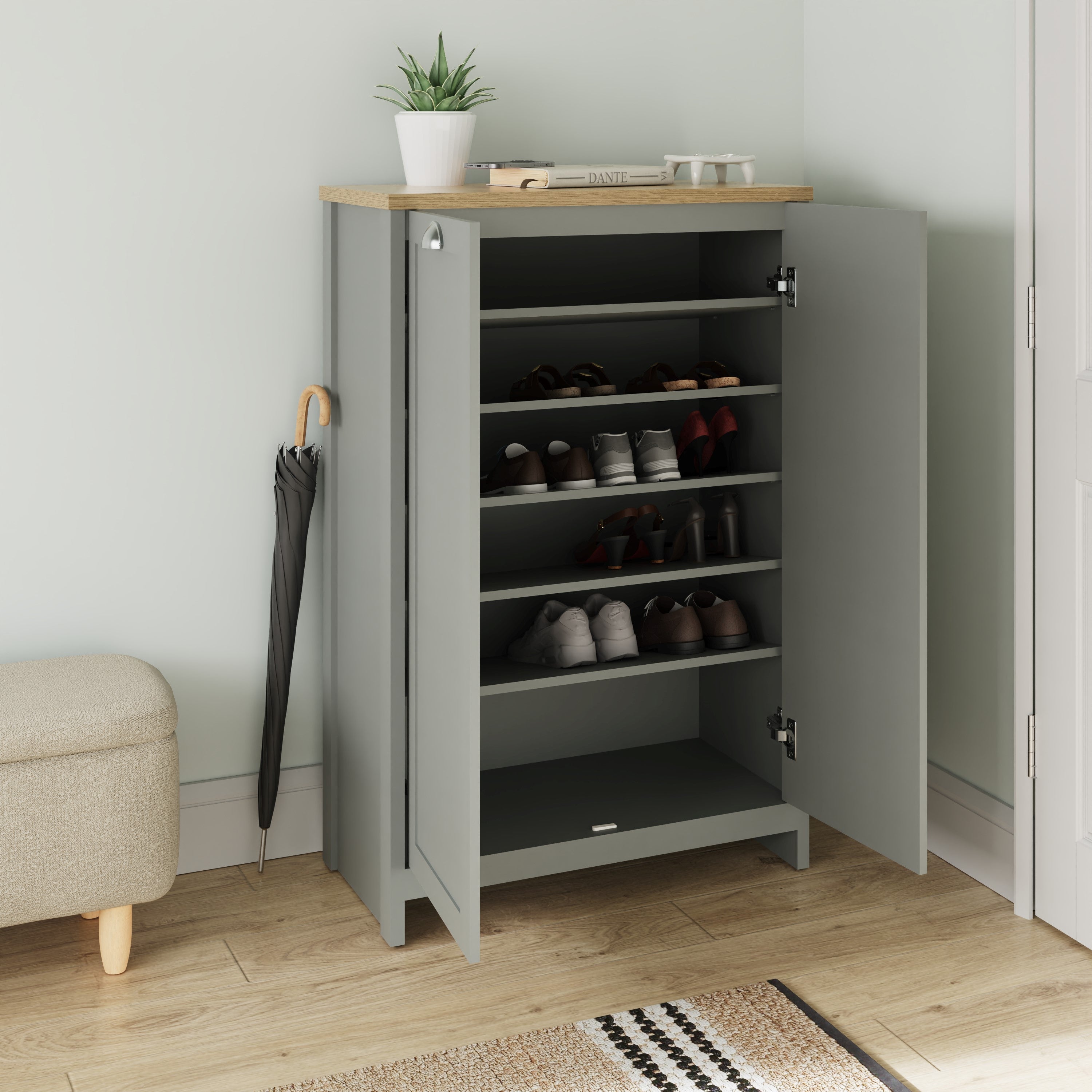 Lancaster 2 Door Shoe Cabinet Grey – GFW, view 3