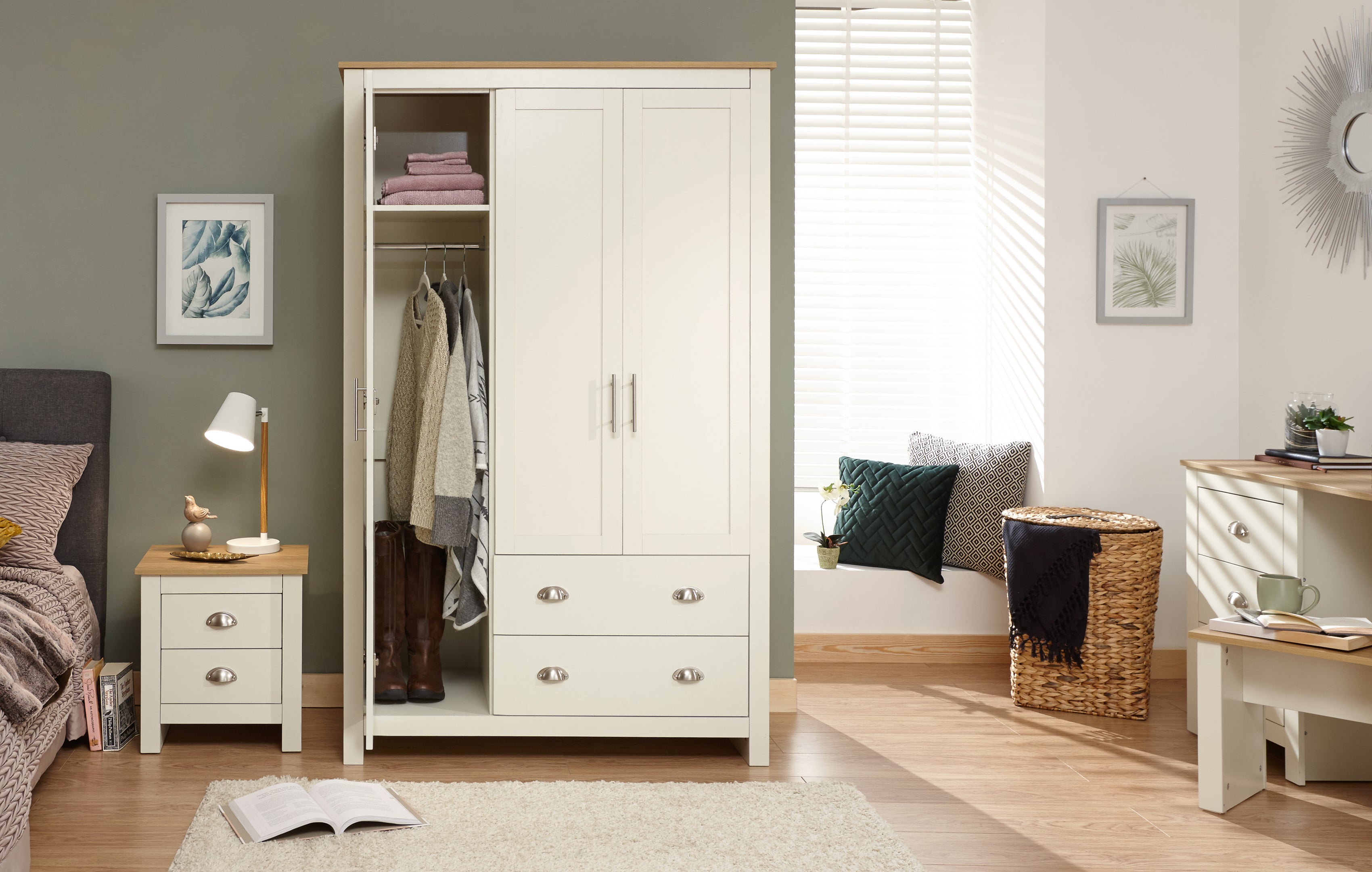 Lancaster 3 Door 2 Drawer Wardrobe Cream – GFW, view 5