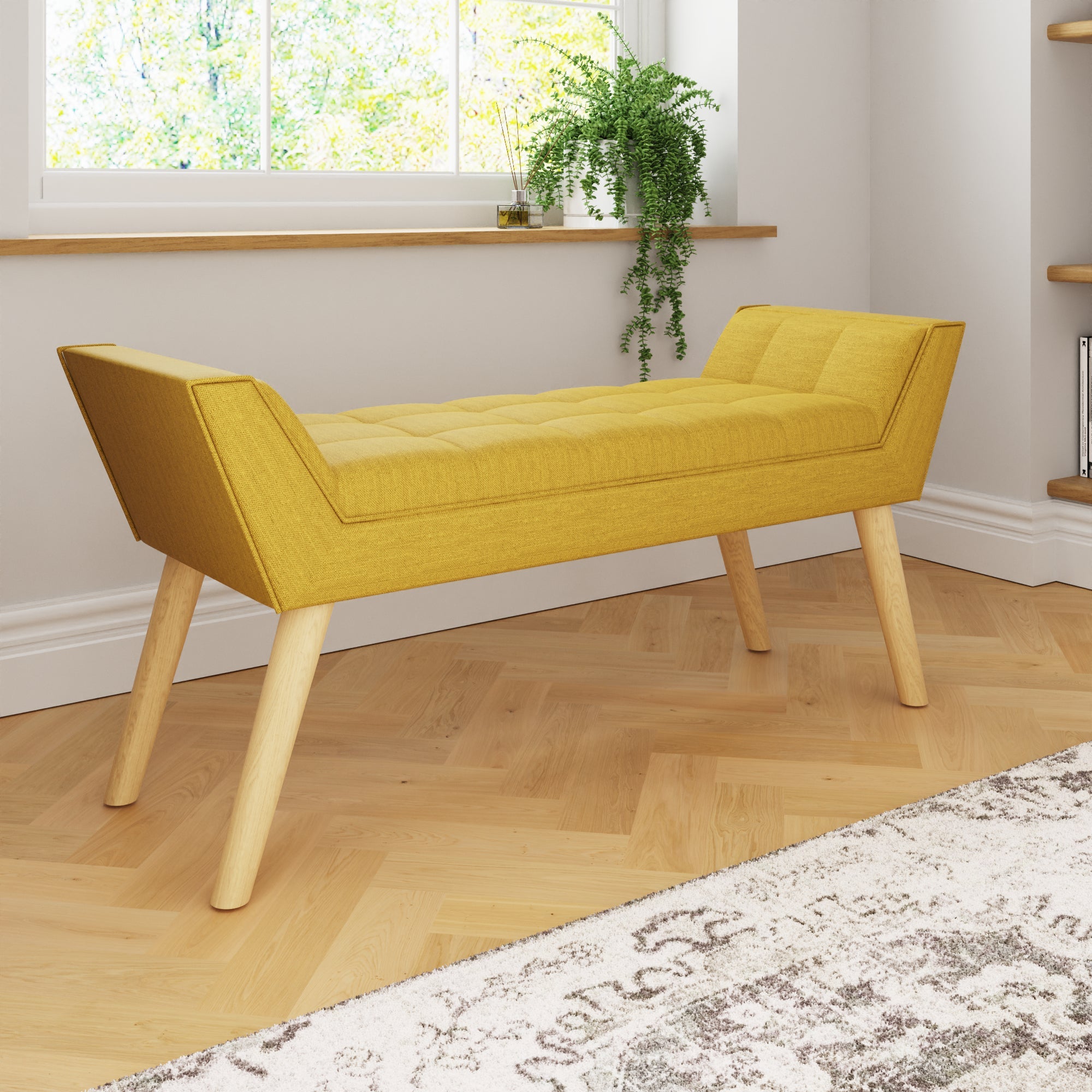 Milan Upholstered Bench Mustard – GFW, view 3