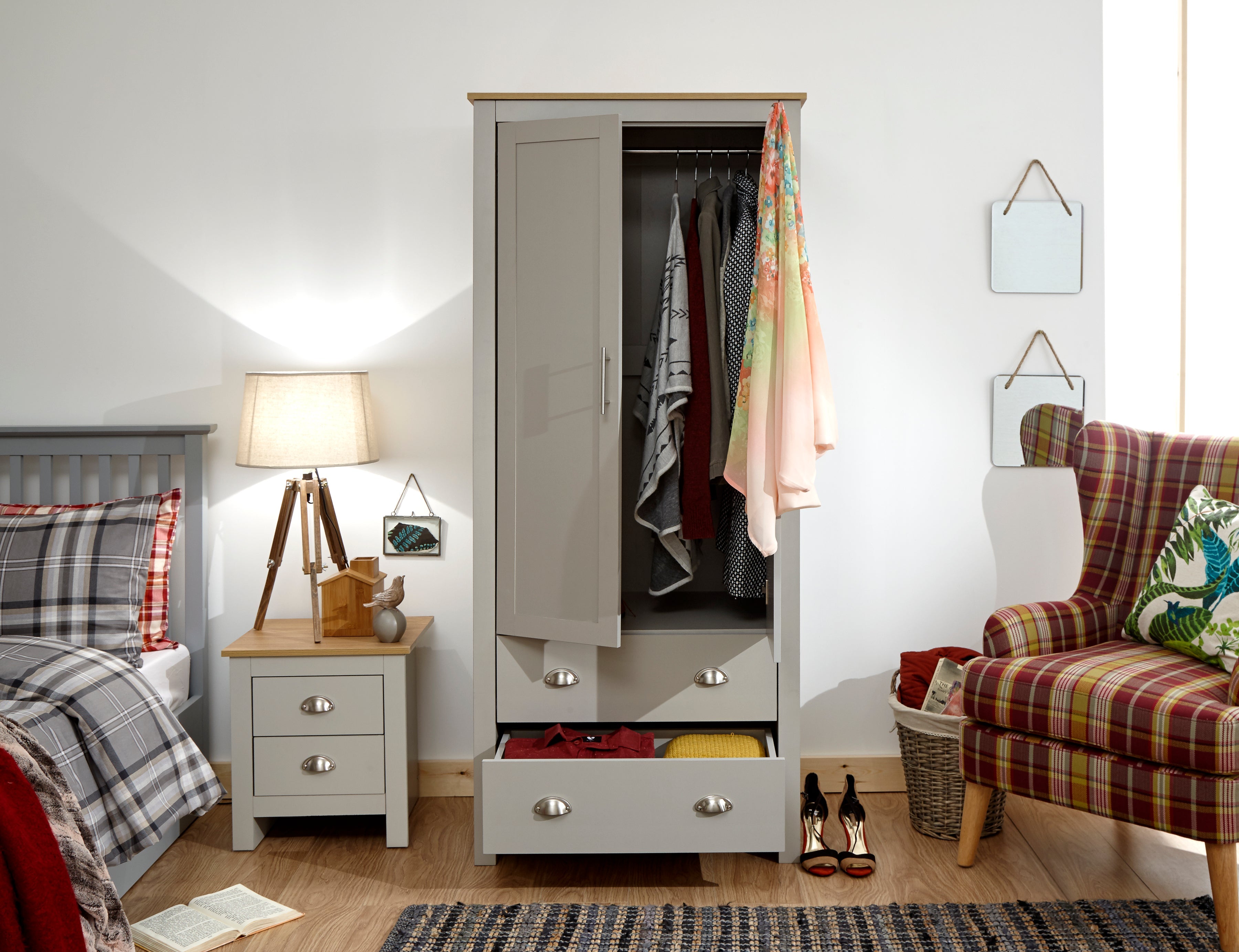 Lancaster 2 Door 2 Drawer Wardrobe Grey – GFW, view 5