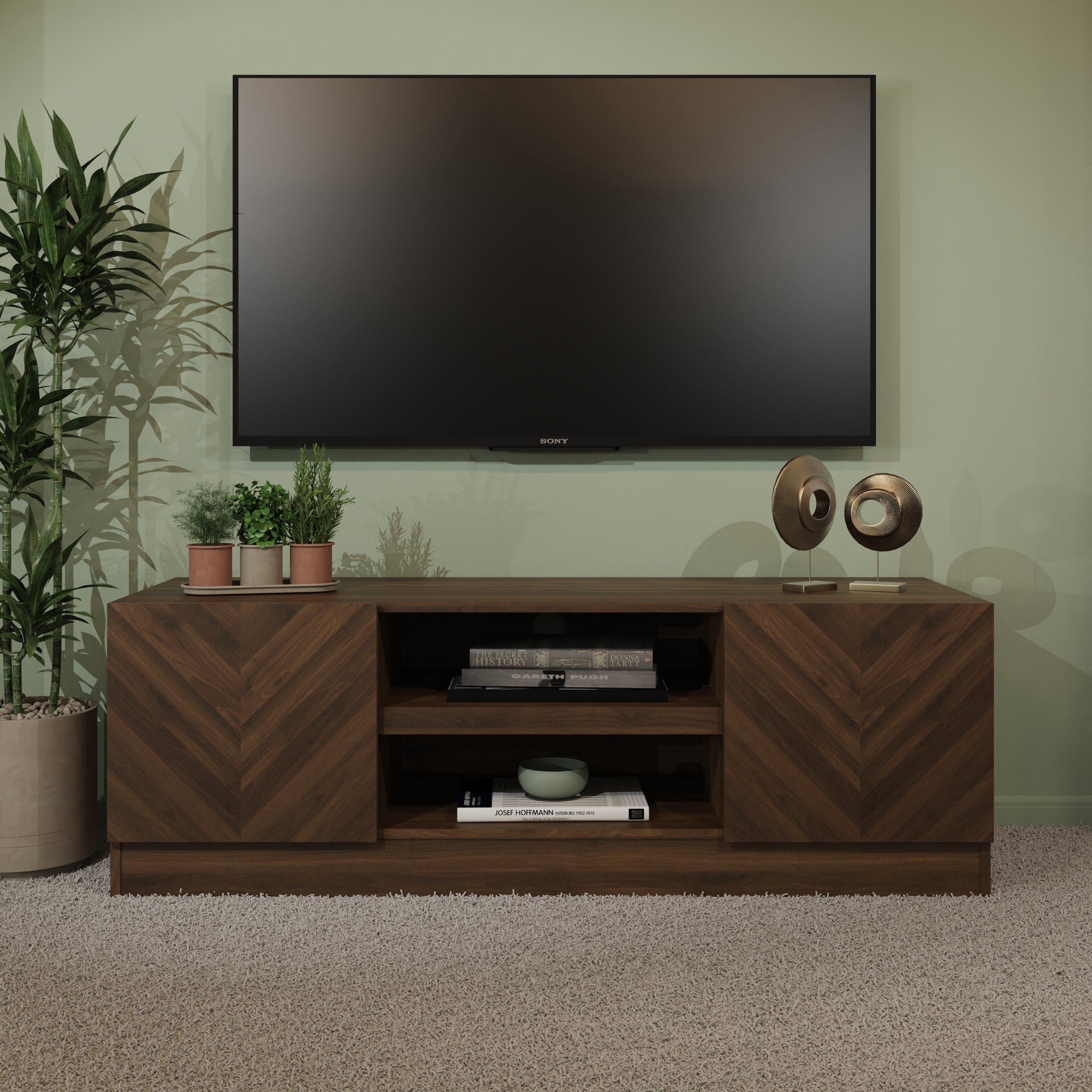 Catania 2 Door Tv Unit Royal Walnut – GFW, view 2