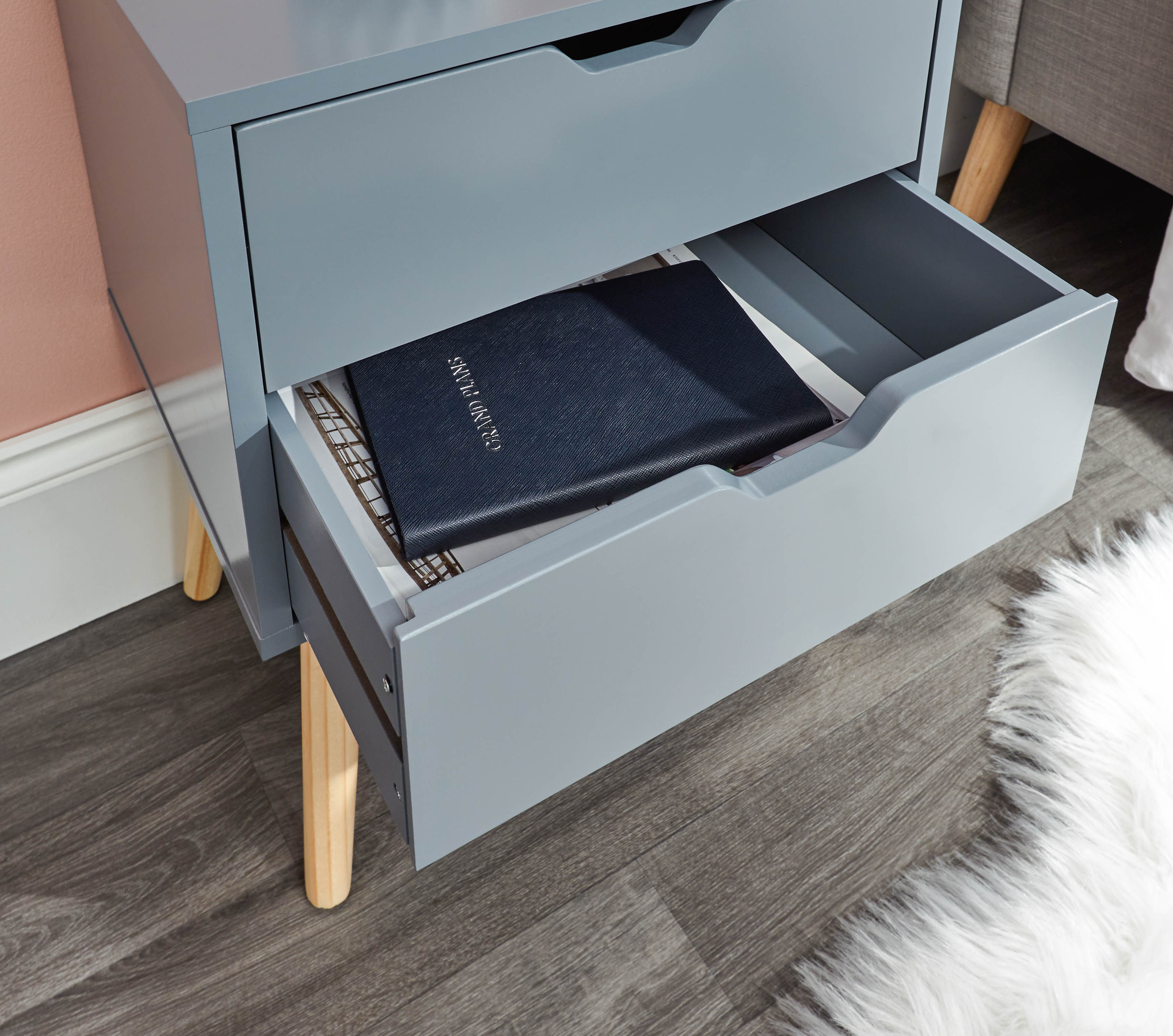 Nyborg Single 2 Drawer Bedside – Dark Grey