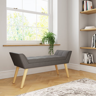 Milan Upholstered Bench Dark Grey Hopsack – GFW, view 2