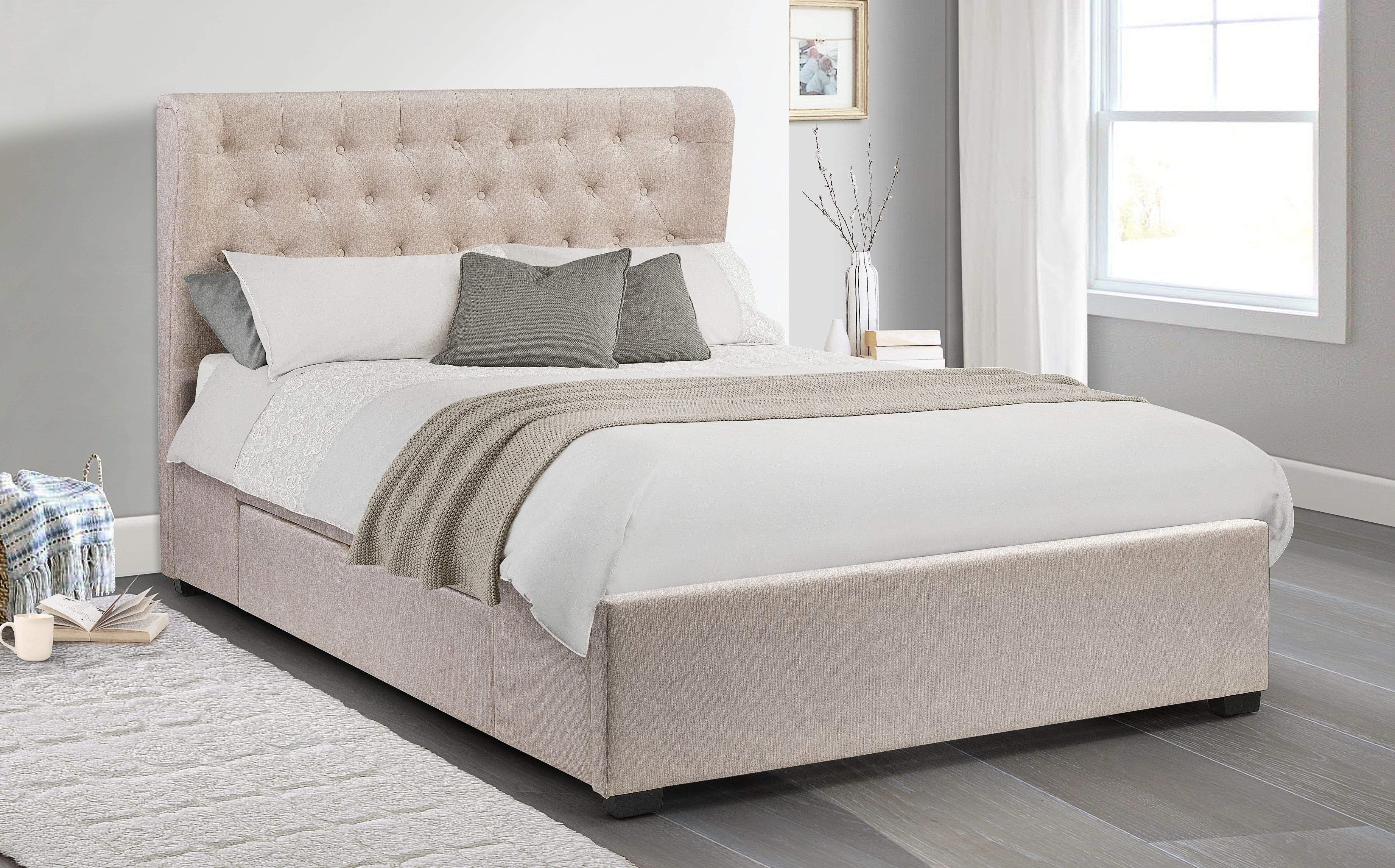 Julian Bowen Fabric Bed Geneva 2 Drawer Storage Bed - Fabric Beds - Pearl Chenille