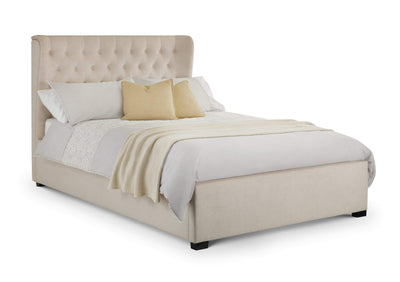 Julian Bowen Fabric Bed Geneva Winged Headboard Bed - Fabric Beds - Pearl Chenille