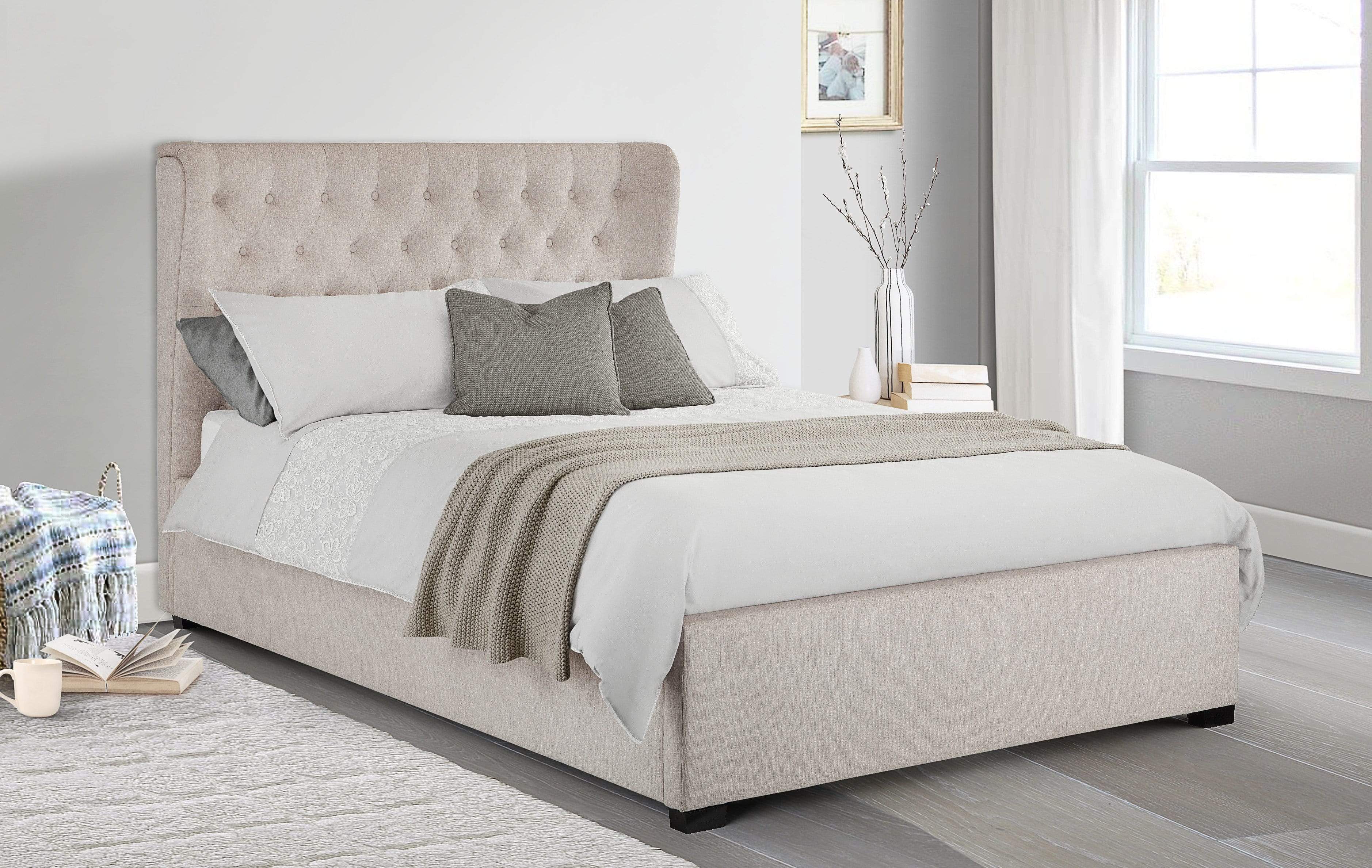 Julian Bowen Fabric Bed Geneva Winged Headboard Bed - Fabric Beds - Pearl Chenille