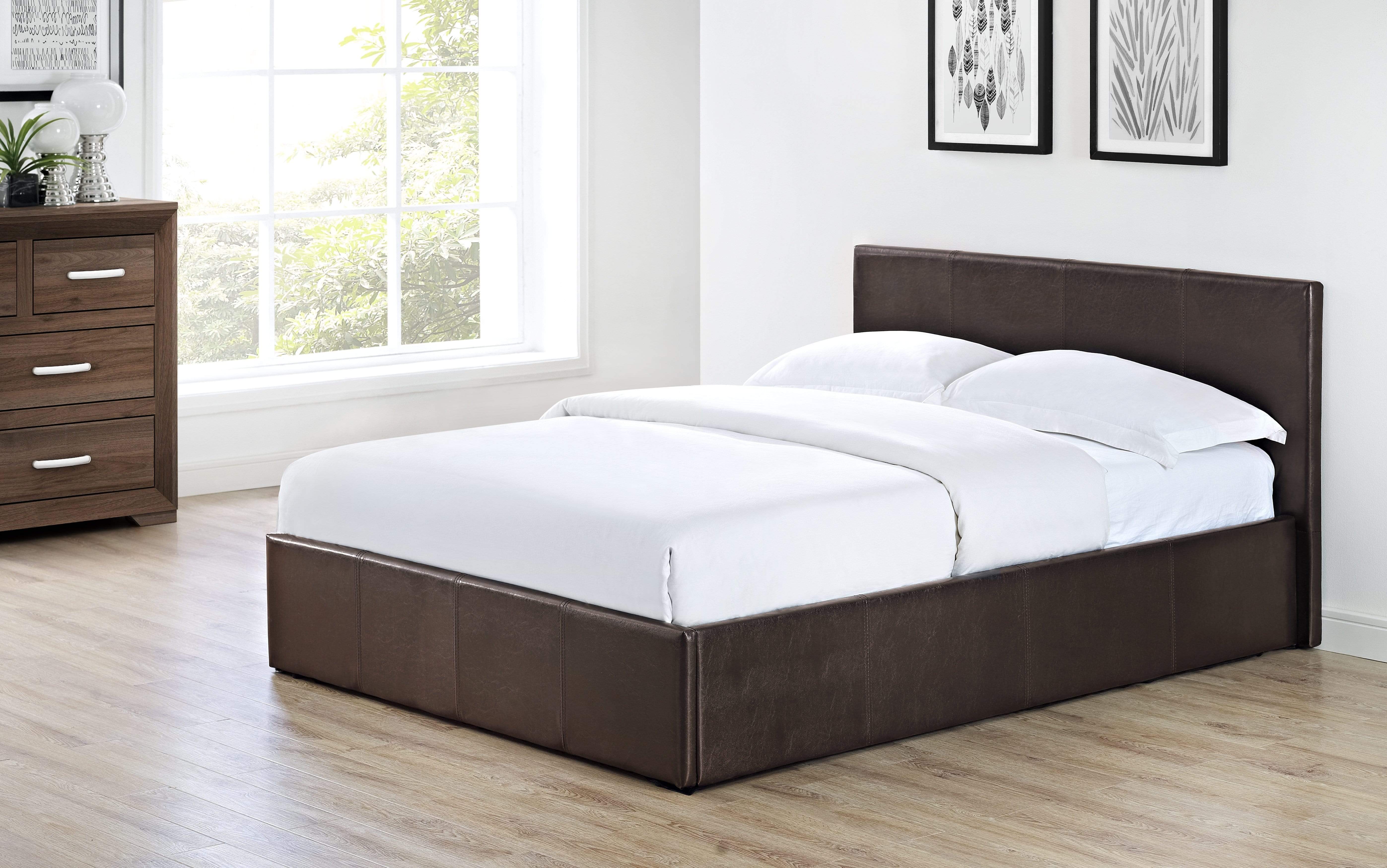Julian Bowen Leather Bed Cosmo Lift-Up Storage Bed - Faux Leather - Brown Faux Leather
