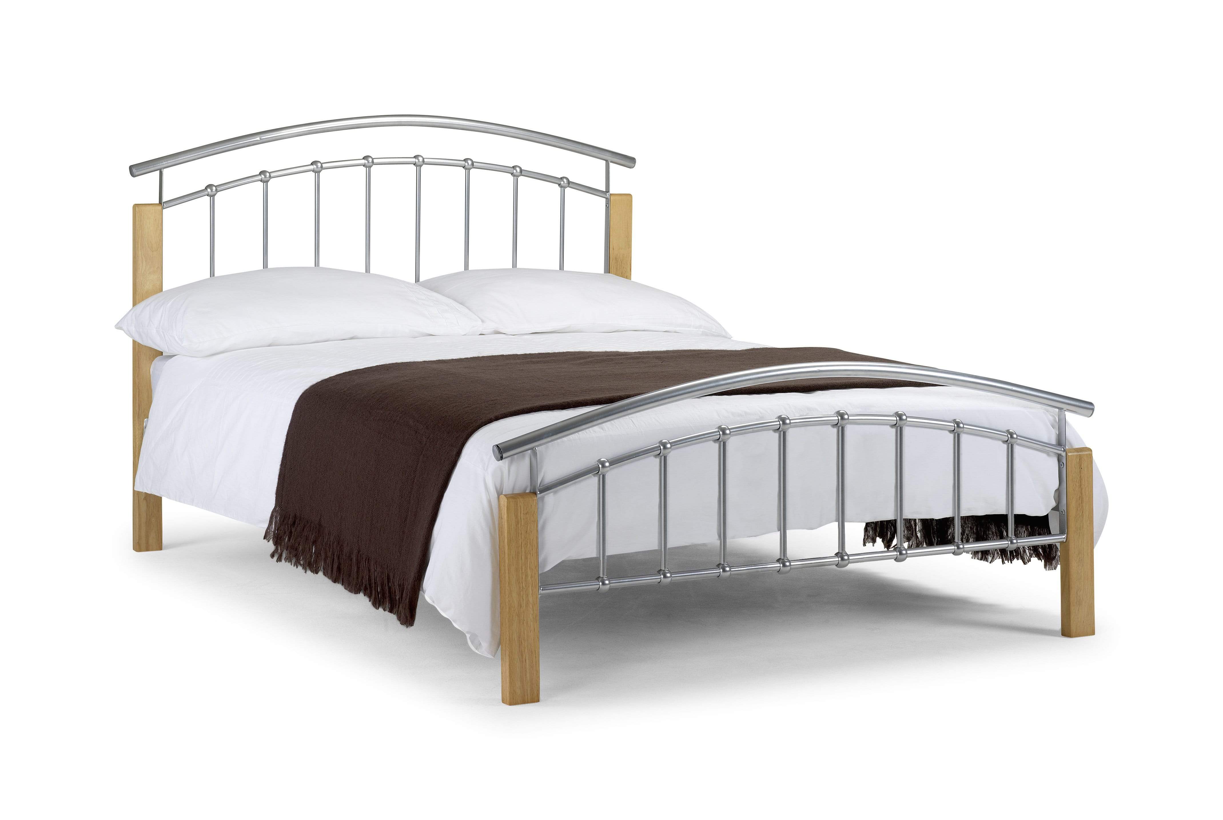 Julian Bowen Metal Bed Aztec Bed - Metal Beds - Bright Aluminium/Light Oak