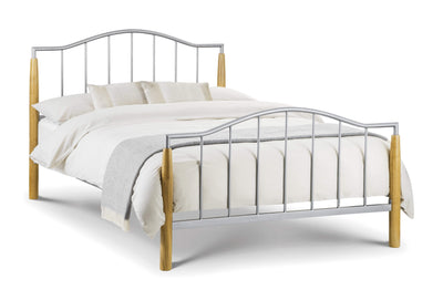 Julian Bowen Metal Bed Carmel Bed - Metal Beds - Bright Aluminium / Light Oak