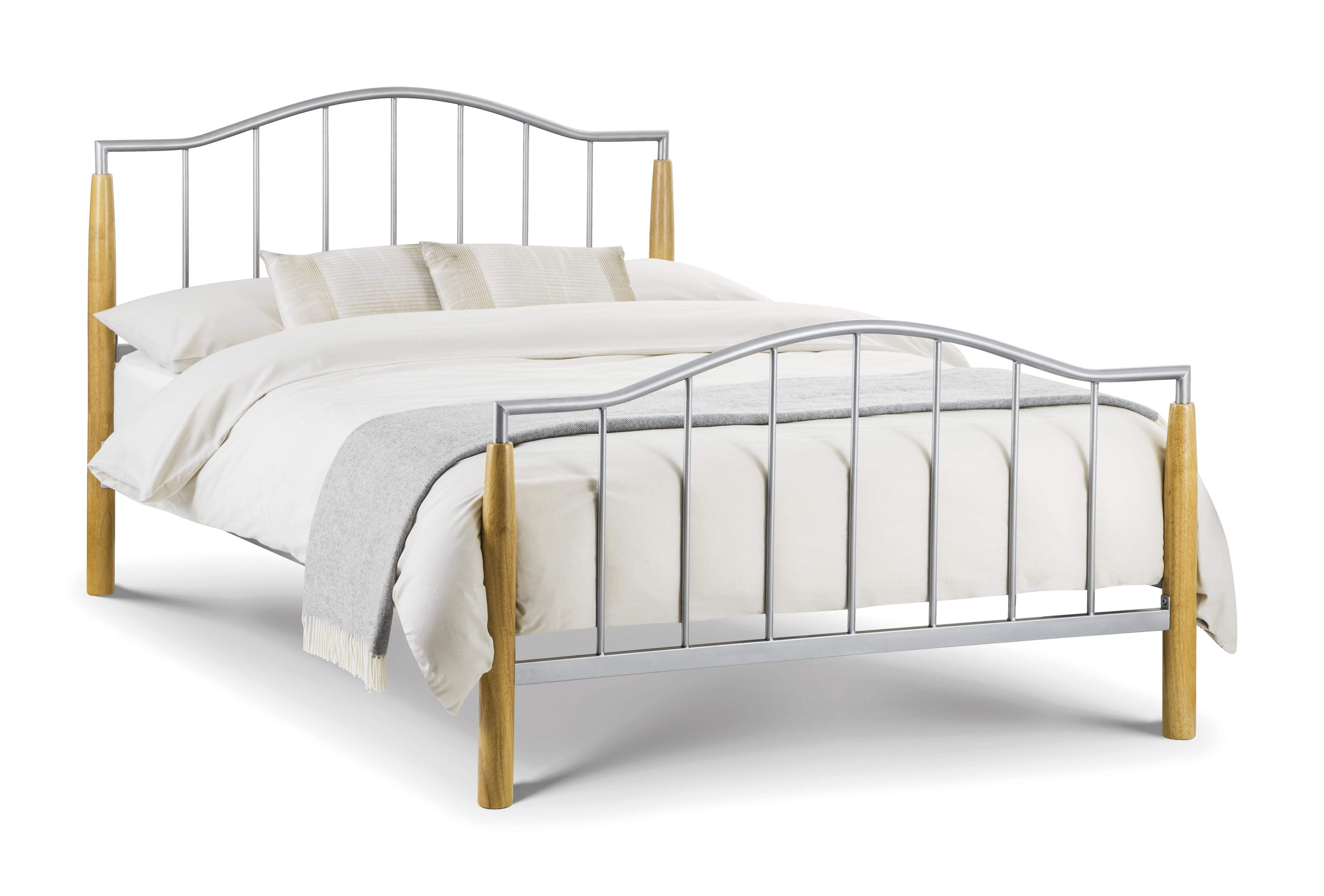Julian Bowen Metal Bed Carmel Bed - Metal Beds - Bright Aluminium / Light Oak