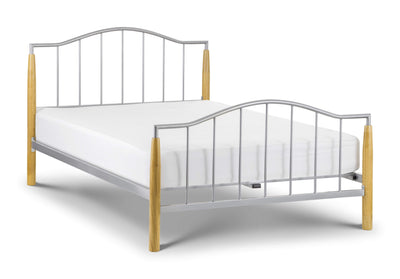 Julian Bowen Metal Bed Carmel Bed - Metal Beds - Bright Aluminium / Light Oak
