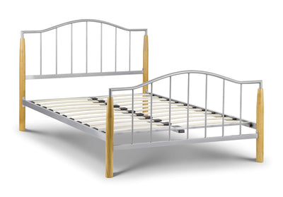 Julian Bowen Metal Bed Carmel Bed - Metal Beds - Bright Aluminium / Light Oak