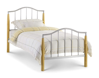 Julian Bowen Metal Bed Carmel Bed - Metal Beds - Bright Aluminium / Light Oak