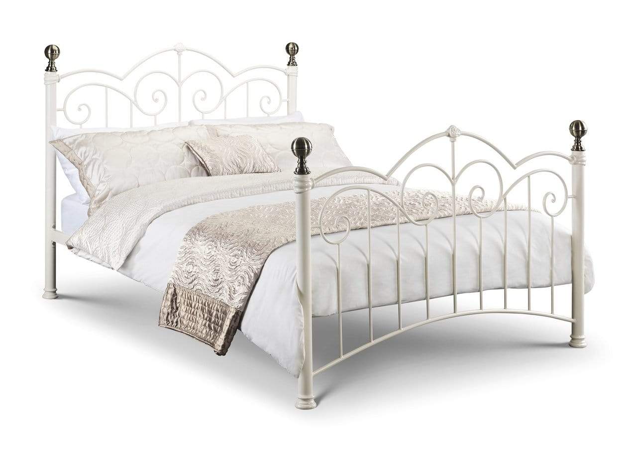 Julian Bowen Metal Bed Isabel Stone White/Brass Bed - Metal Beds - Stone White/Brass