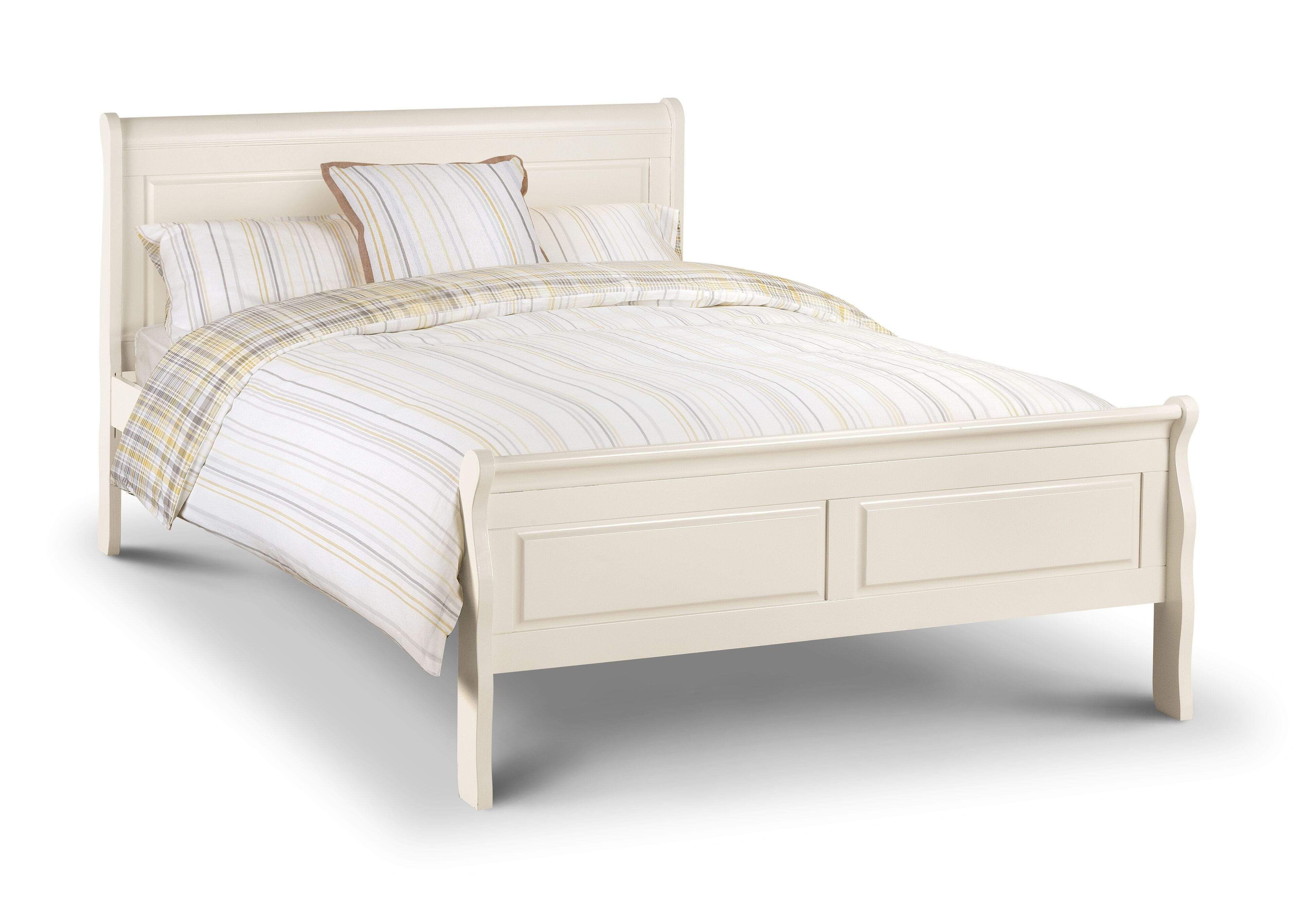 Julian Bowen Wood Bed Double 135cm 4ft 6in Amelia Sleigh Bed - Wood - Stone White