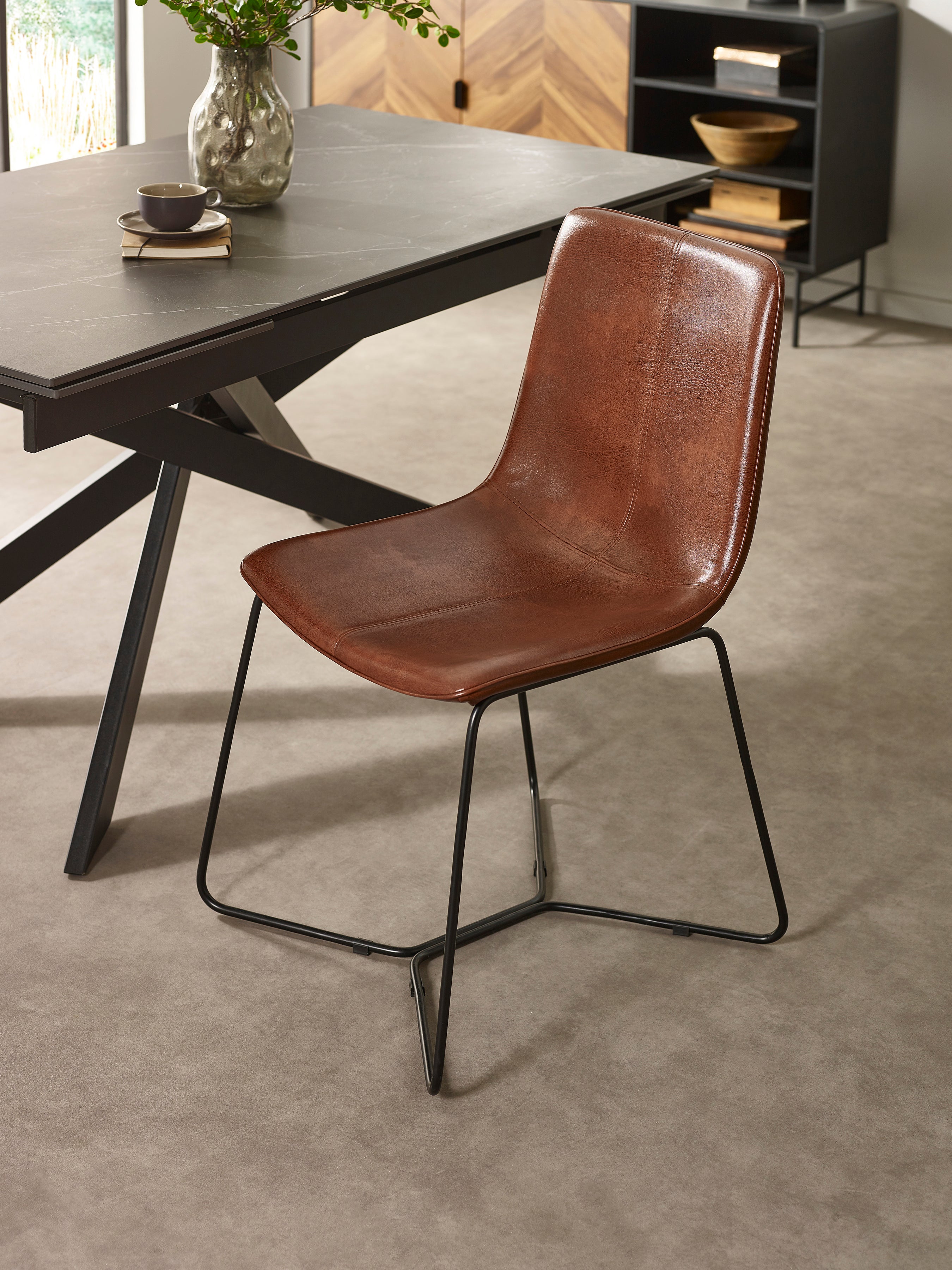 Joren Tan Brown PU Leather Dining Chairs (Set of 2) – Julian Bowen, view 12