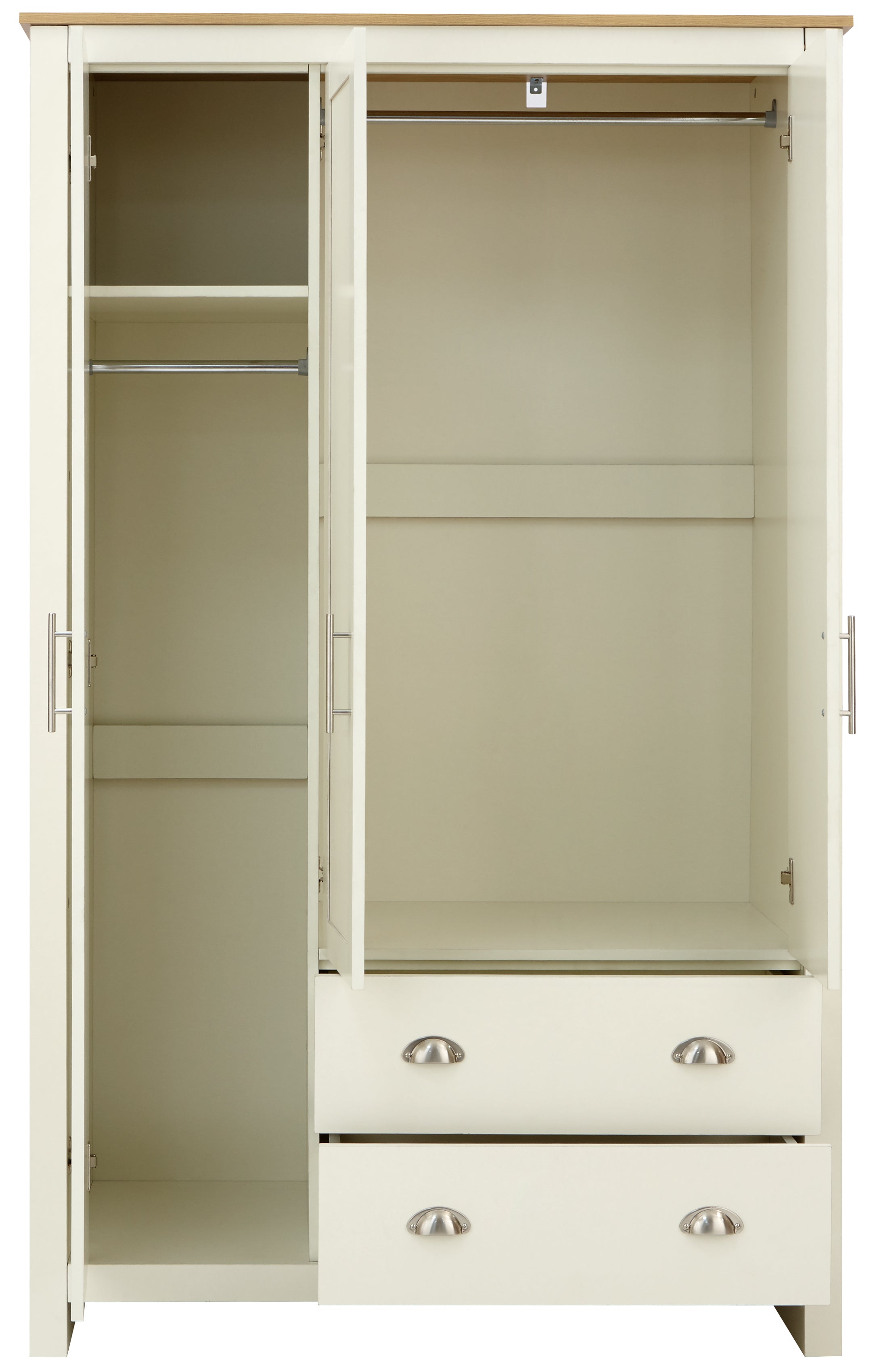 Lancaster 3 Door 2 Drawer Wardrobe Cream – GFW, view 7