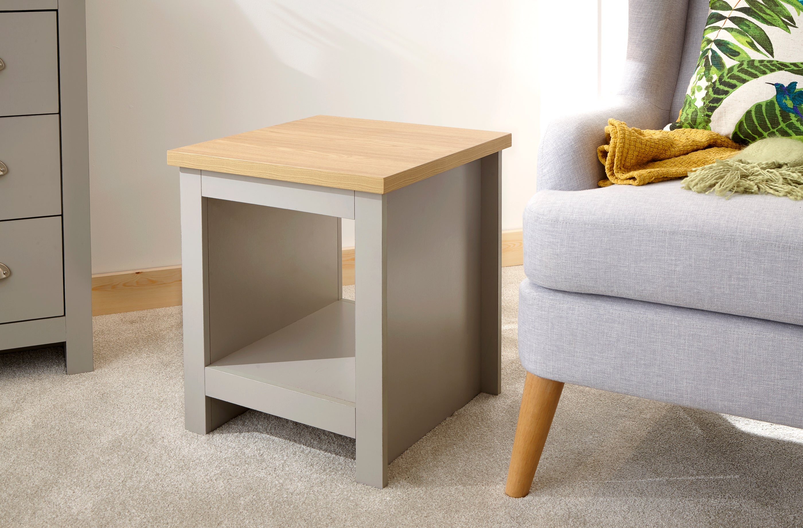 Lancaster Side Table With Shelf Grey – GFW, view 3