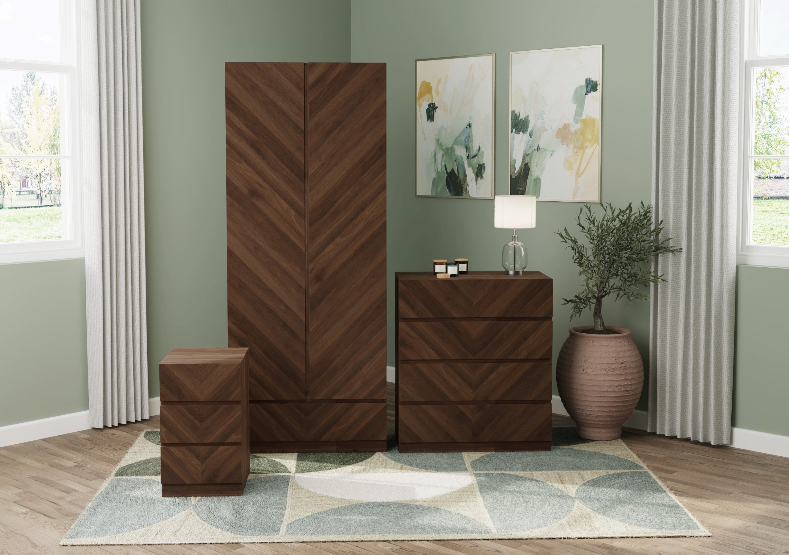 Catania 2 Door 1 Drawer Wardrobe Royal Walnut – GFW, view 3