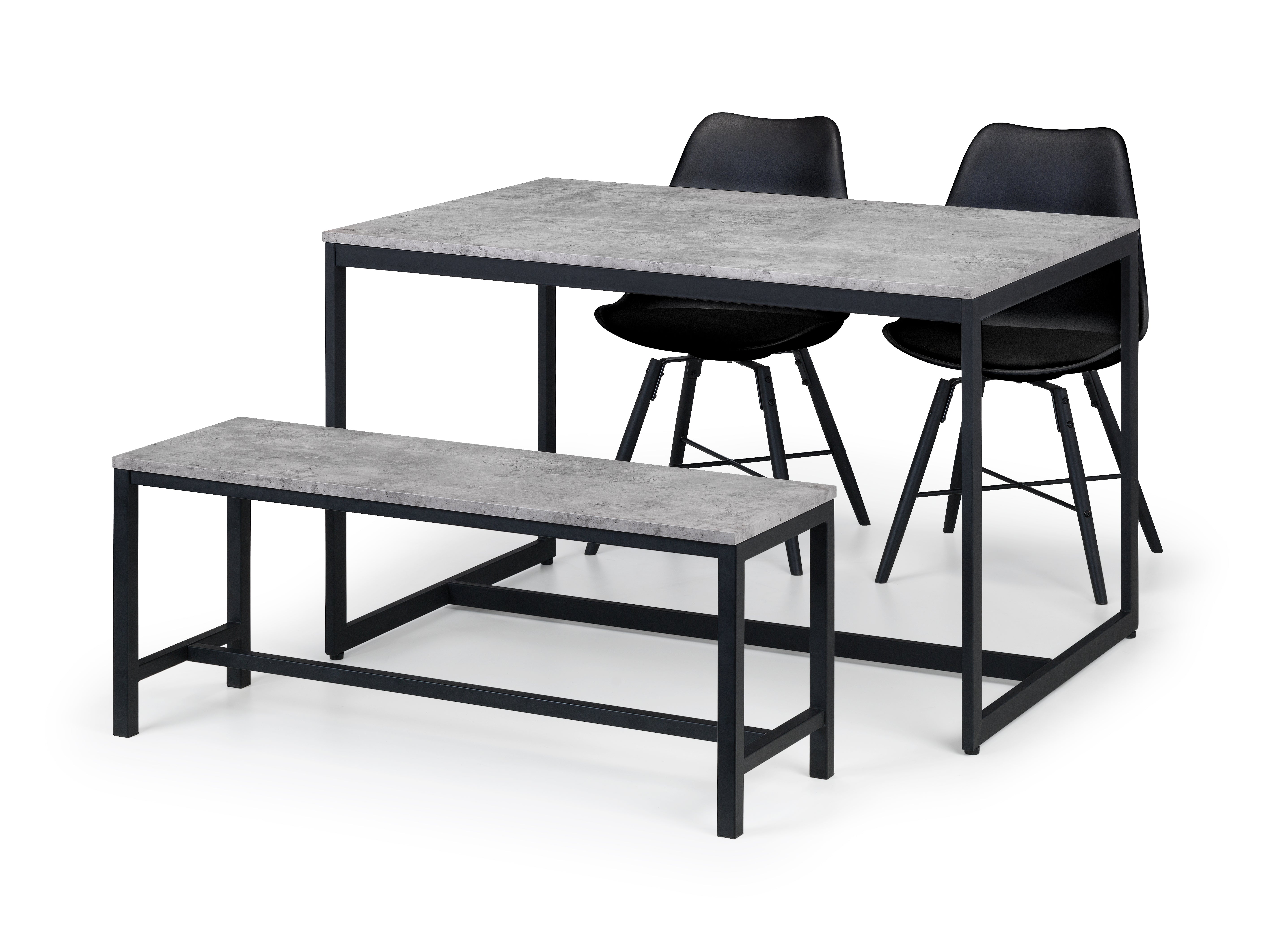 Staten Table, 1 Staten Bench and 2 Black Kari Chairs