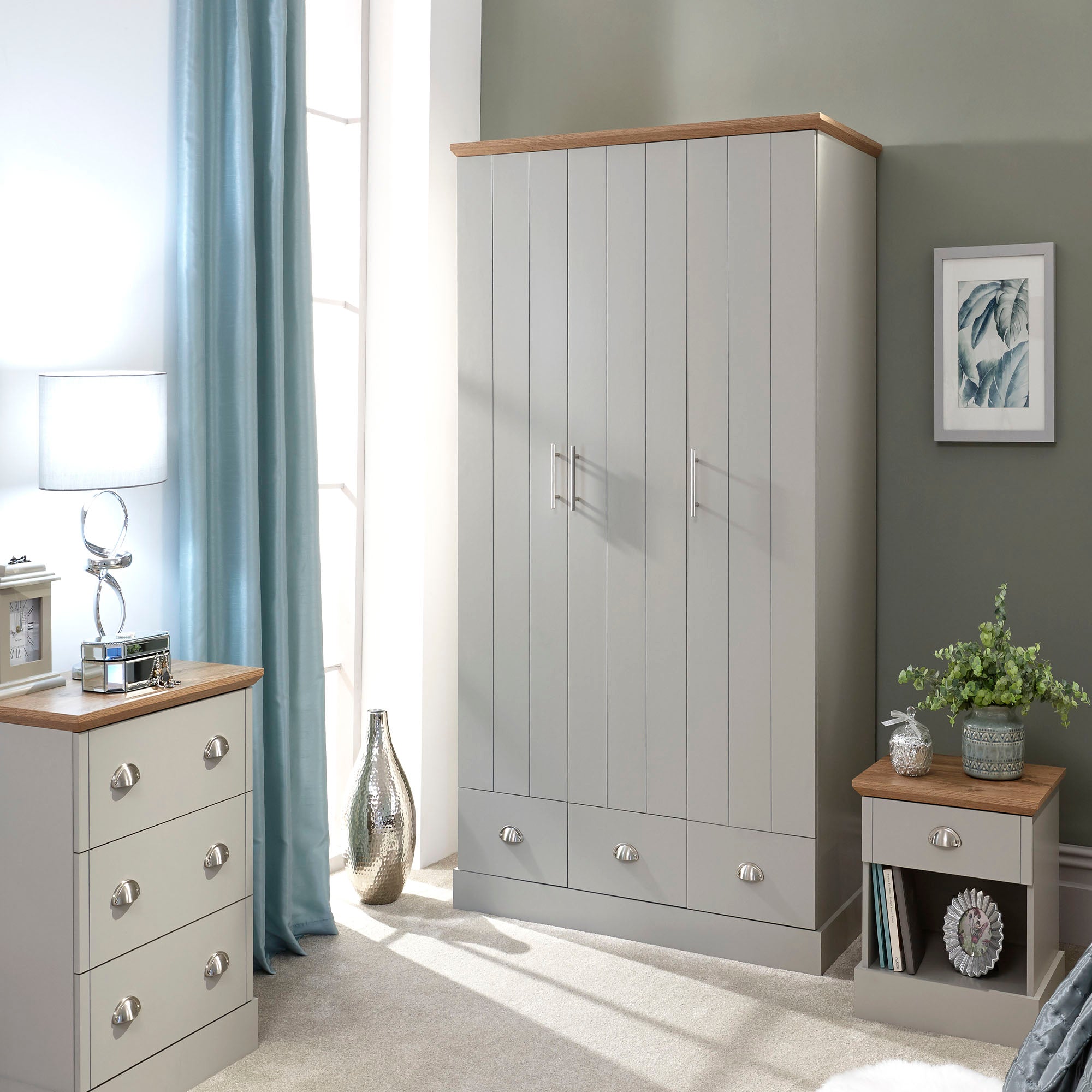 Kendal 3 Door 3 Drawer Wardrobe Grey – GFW