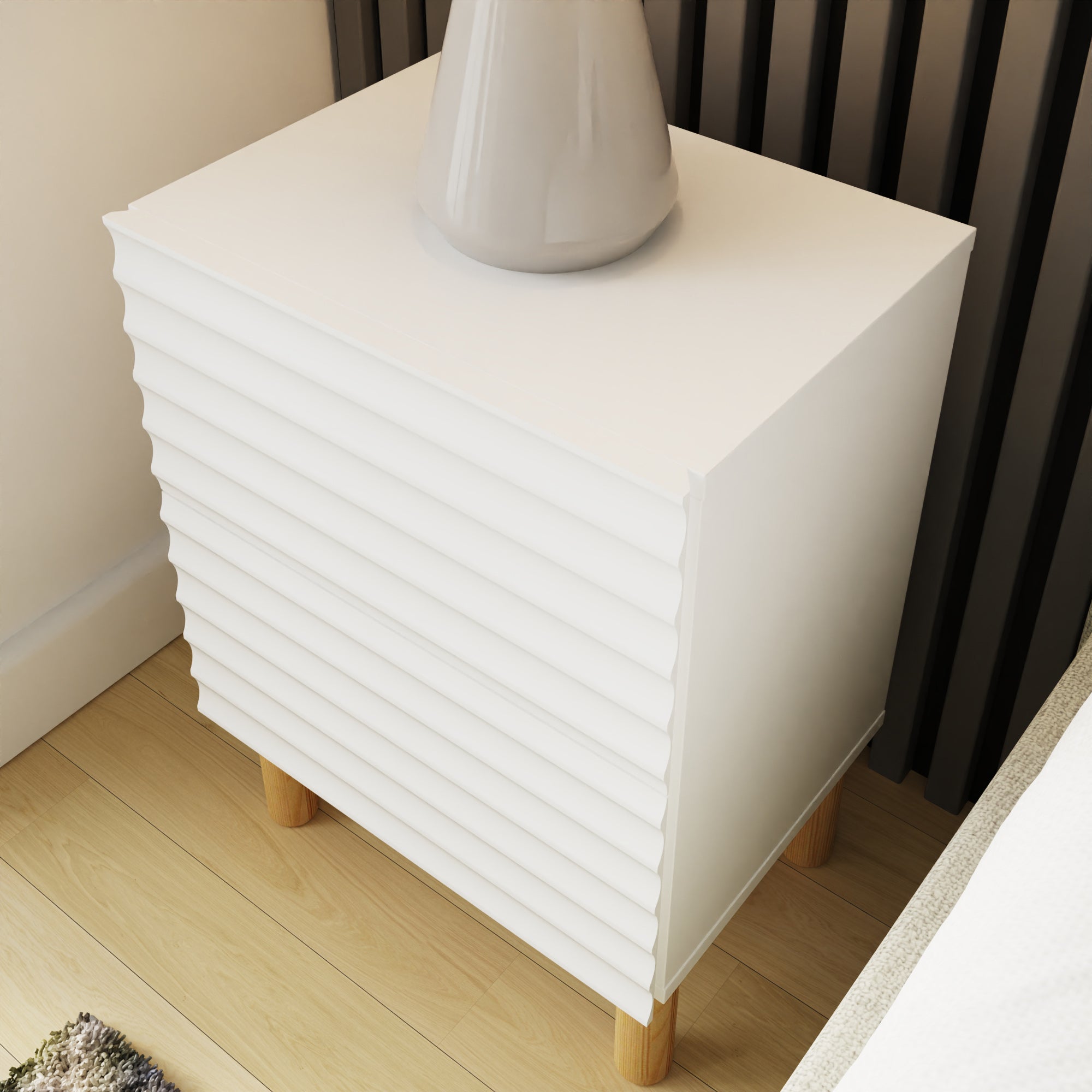 Karla Ribbed 2 Drawer Bedside Pair – White