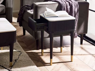 Louis Fluted Stone Top Lamp Table With Drawer - Black – Julian Bowen, view 2