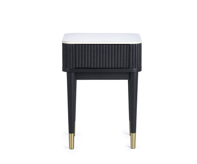 Louis Fluted Stone Top Lamp Table With Drawer - Black – Julian Bowen, view 4