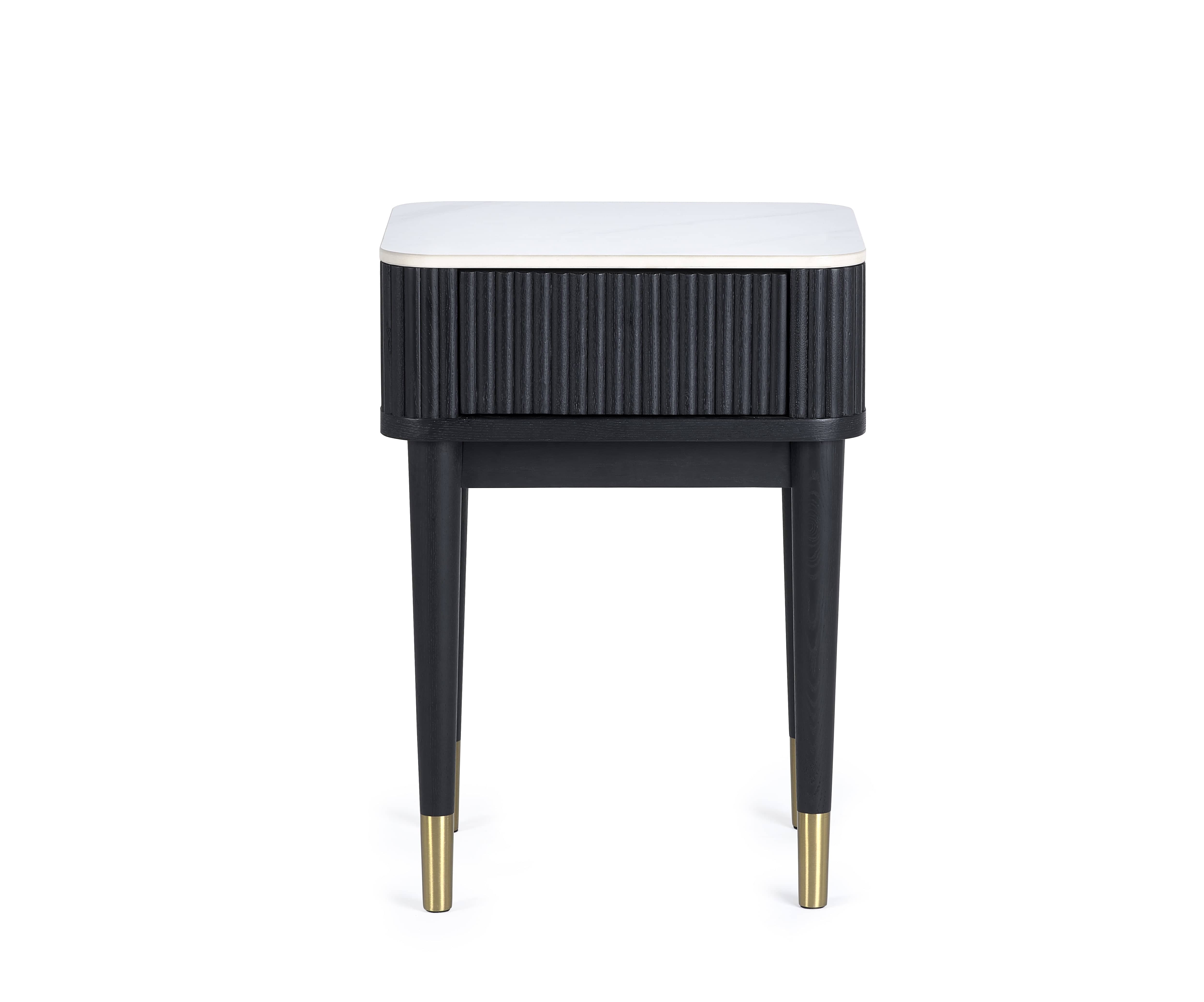 Louis Fluted Stone Top Lamp Table With Drawer - Black – Julian Bowen, view 4
