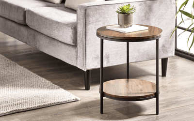 Julian Bowen LAMP TABLE Tribeca Circular Lamp Table With Shelf - Walnut Bed Kings