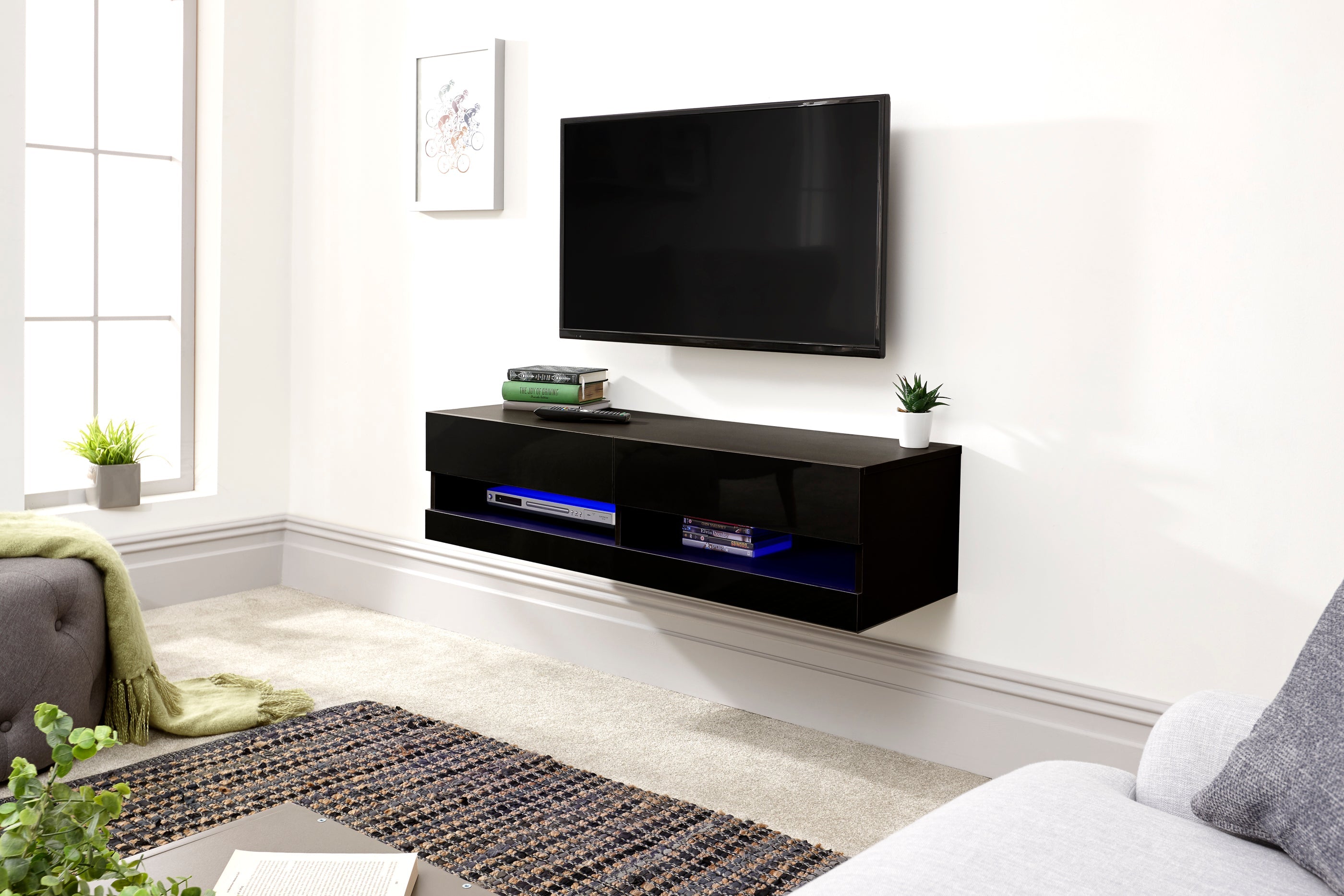 Galicia 120Cm Wall TV Unit With Led Black – GFW, view 2