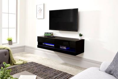 Galicia 120Cm Wall TV Unit With Led Black – GFW, view 2